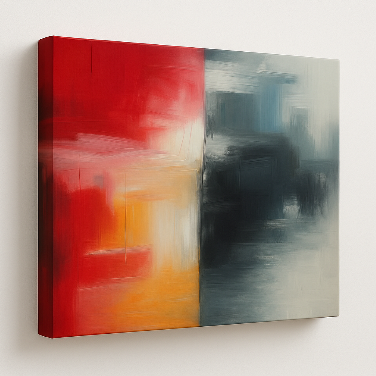 Abstract Wall Art Canvas | Modern Red and Gray Stretched Painting