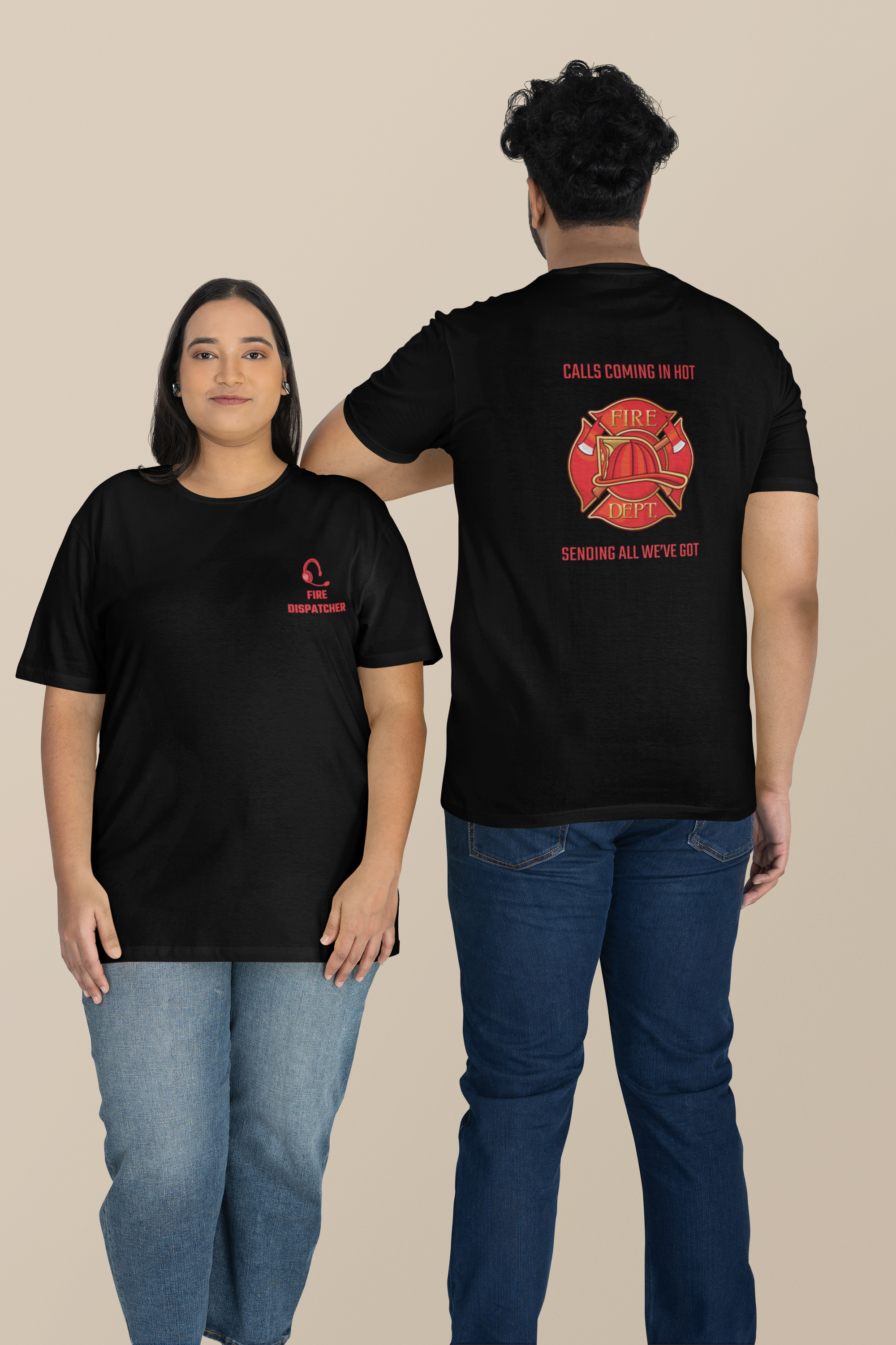Fire Dispatcher T-Shirt – "Calls Coming In Hot" Design (Front &amp; Back Print) | Unisex | Multiple Colors