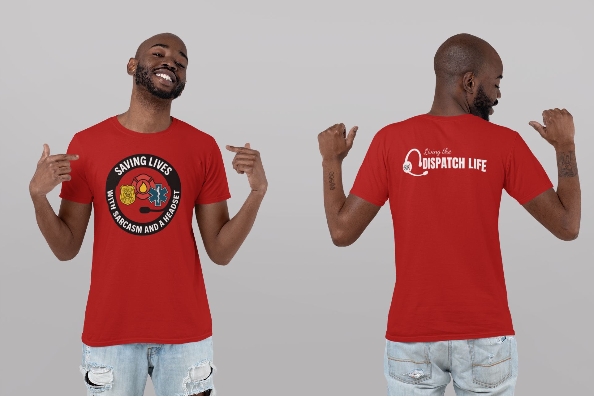 "Saving LIves with Sarcasm and a Headset" Dispatcher T-Shirt | Unisex | Multiple colors available