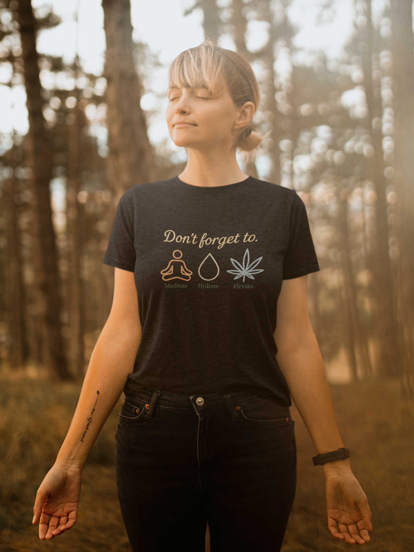 Don’t Forget to Meditate, Hydrate, Elevate Unisex T-shirt product thumbnail image Don’t Forget to Meditate, Hydrate, Elevate Unisex T-shirt product thumbnail image