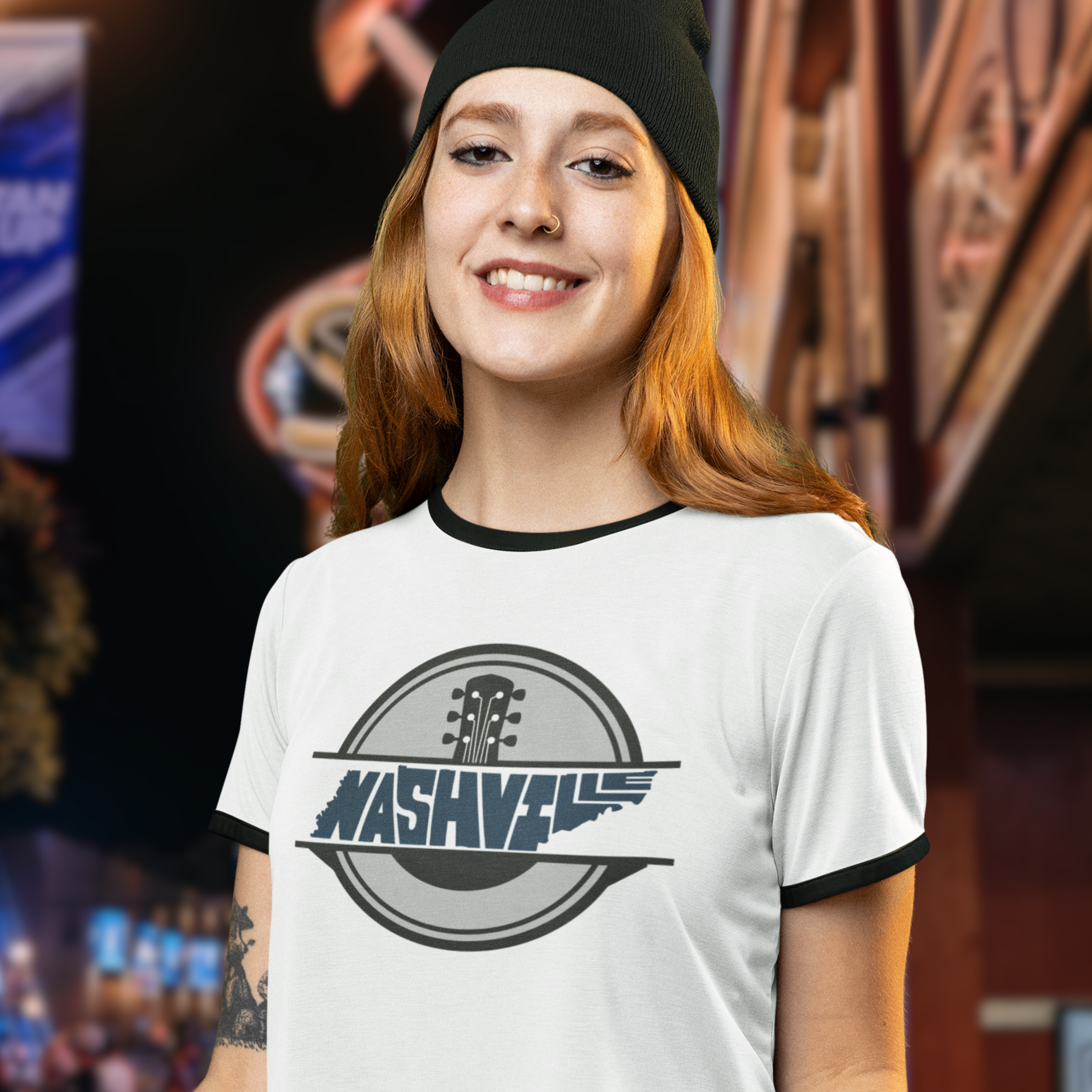 Personalized Retro Nashville Tennessee Ringer T-Shirt, Retro Music Tee, Unisex Cotton Shirt, Gift for Musicians, Concert Apparel, Casual Style, Nashville Music City T-Shirt