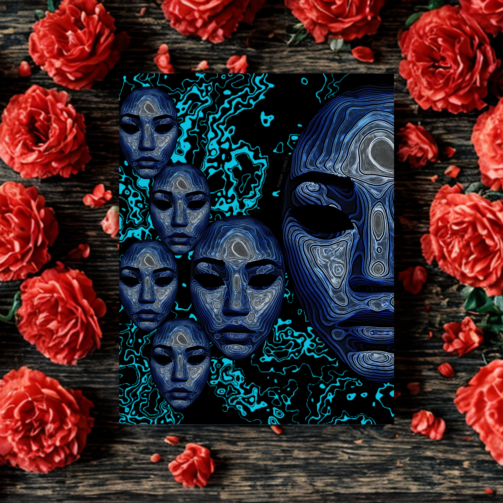 Midnight Neptune. Shadow Mask Art by Madam Lunacy - ART PRINT Midnight Neptune. Shadow Mask Art by Madam Lunacy - ART PRINT