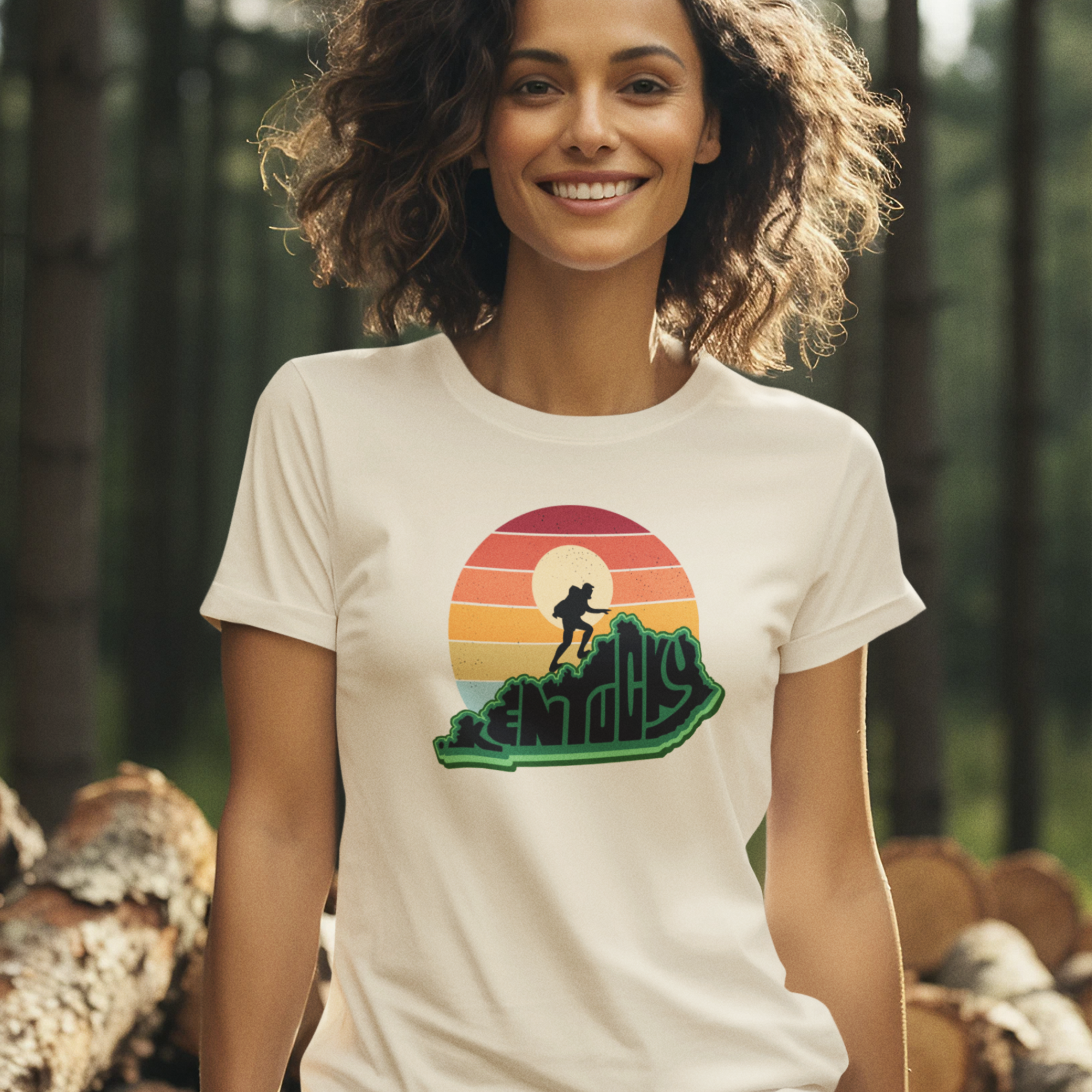 Personalized Retro Kentucky Sunset Hiker TShirt, Kentucky gift, hiking shirt, retro sunset design, state pride shirt, state shaped design, kentucky lover gift