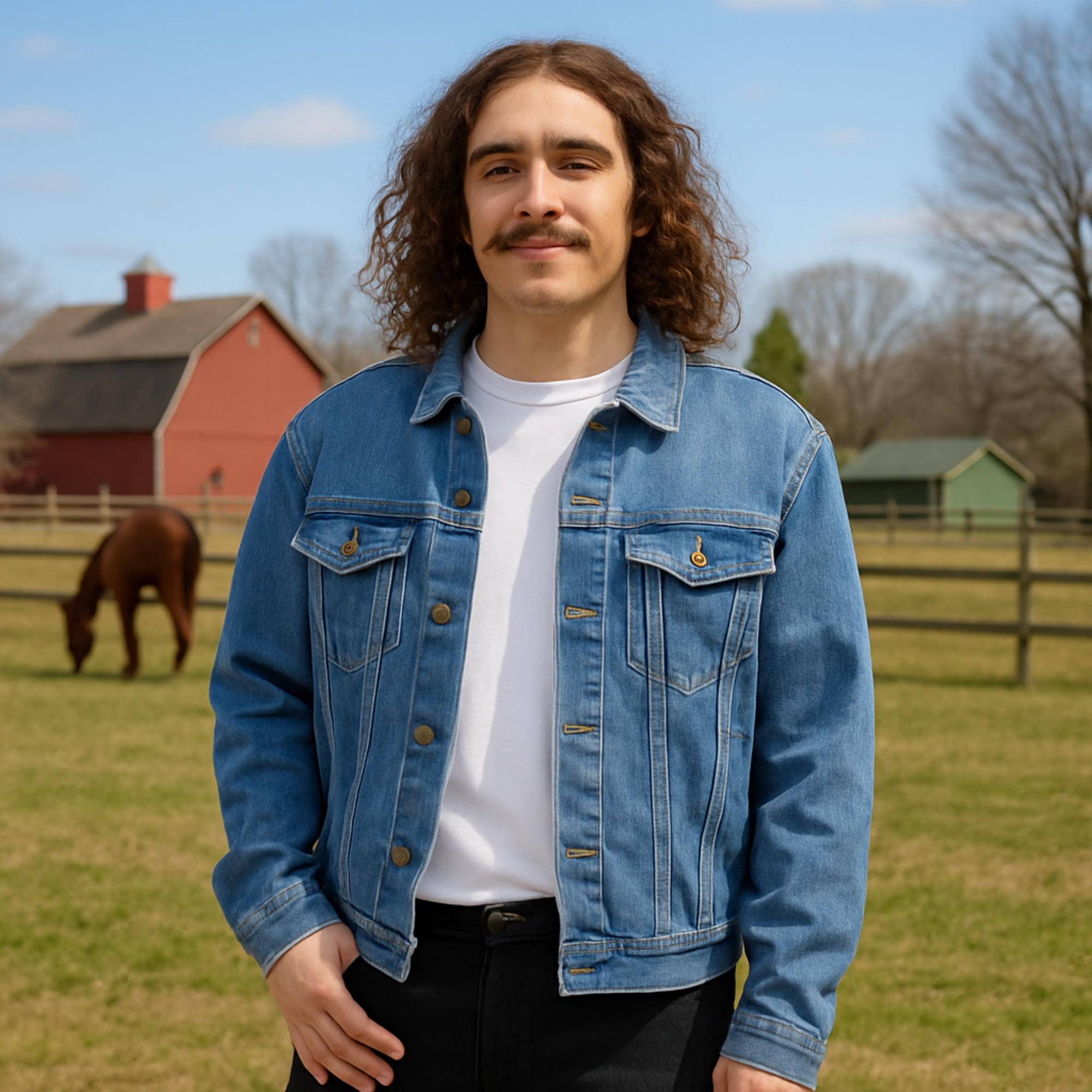 Men’s Arabian Horse Design Denim Jacket Western Cowboy Embroidered Horse Back product thumbnail image Men’s Arabian Horse Design Denim Jacket Western Cowboy Embroidered Horse Back product thumbnail image