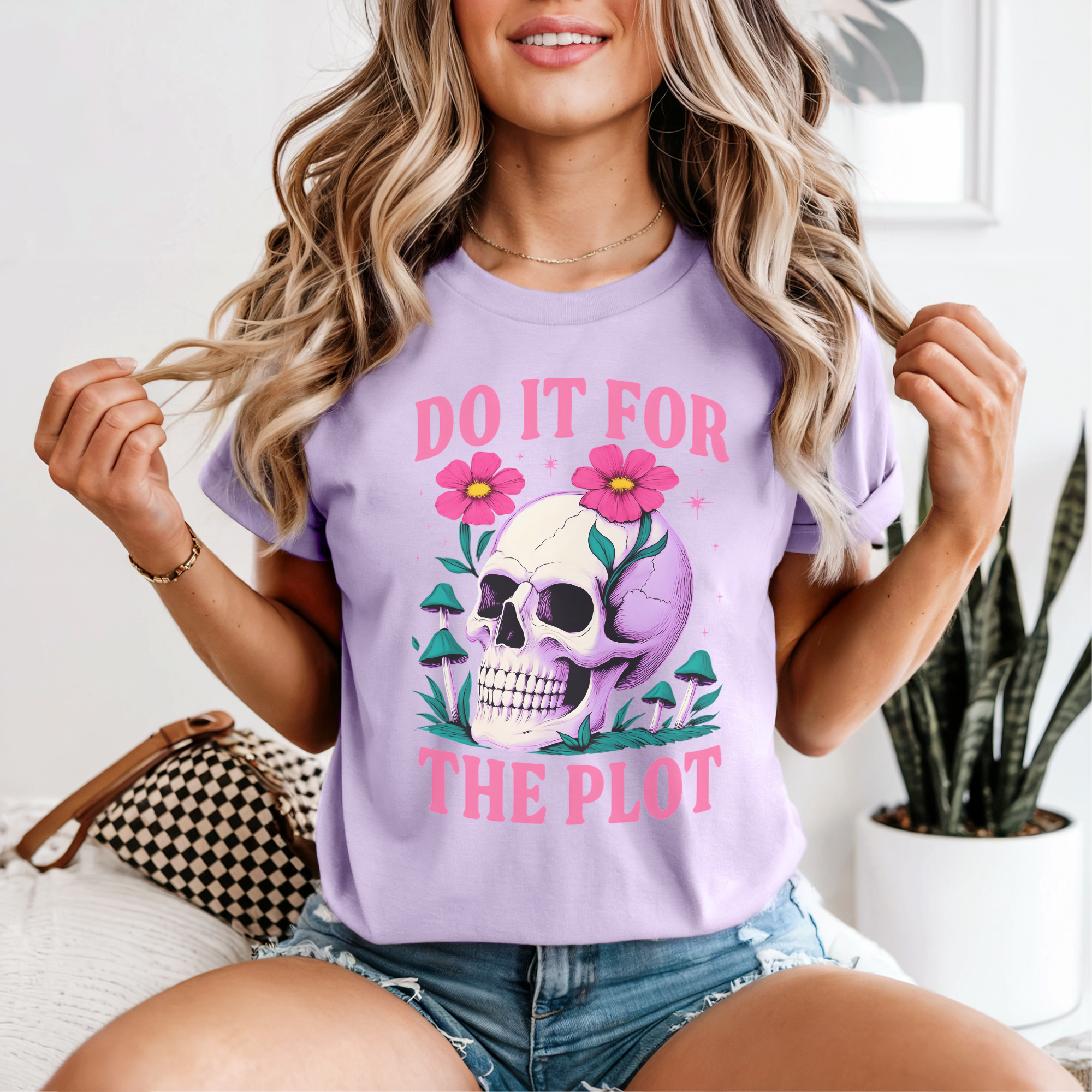 Skull Floral T-Shirt - Do It for the Plot, Casual Tee, Gift for Women, Fun Graphic Shirt, Skeleton, Plant Lovers product thumbnail image Skull Floral T-Shirt - Do It for the Plot, Casual Tee, Gift for Women, Fun Graphic Shirt, Skeleton, Plant Lovers product thumbnail image