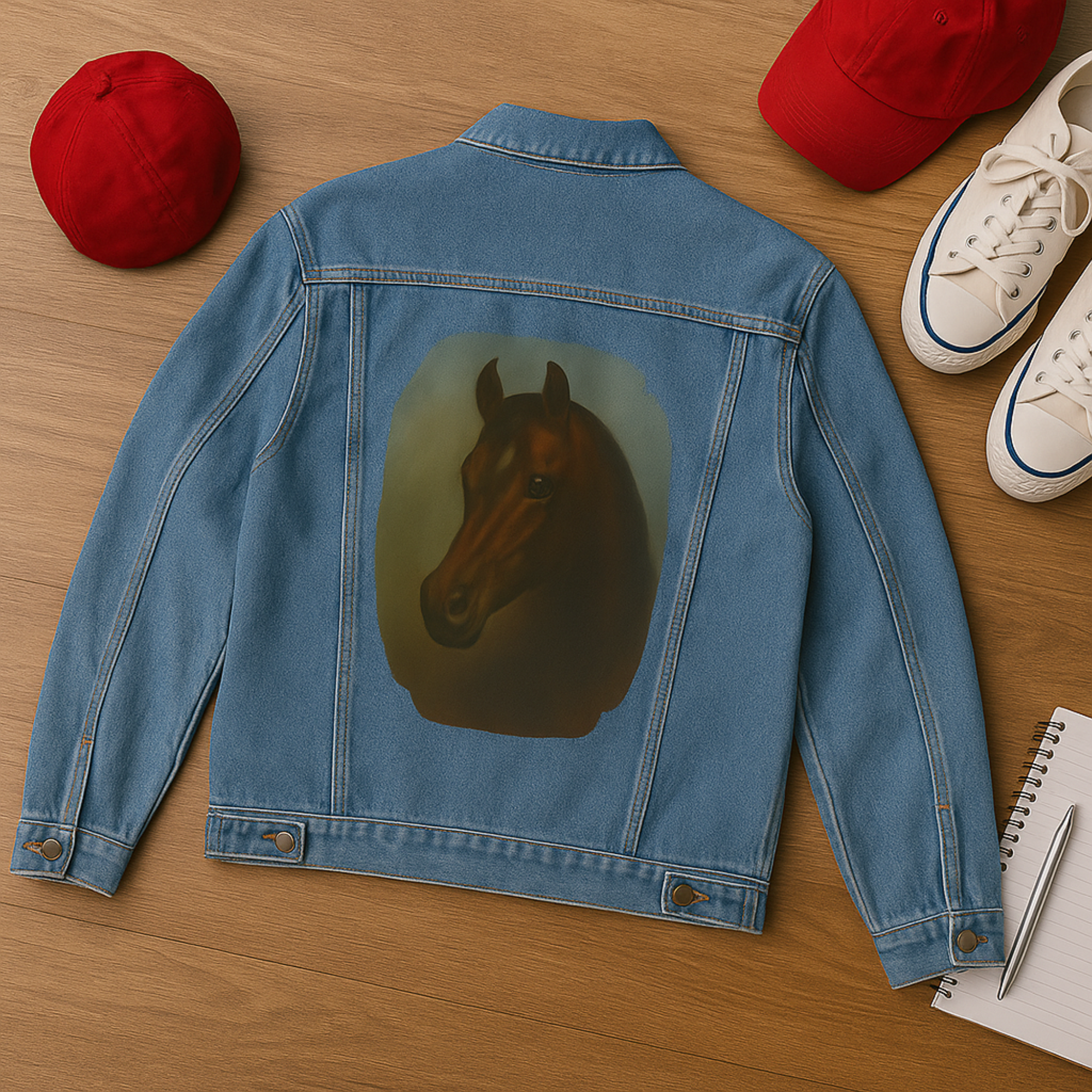 Men’s Arabian Horse Design Denim Jacket Western Cowboy Embroidered Horse Back product thumbnail image Men’s Arabian Horse Design Denim Jacket Western Cowboy Embroidered Horse Back product thumbnail image