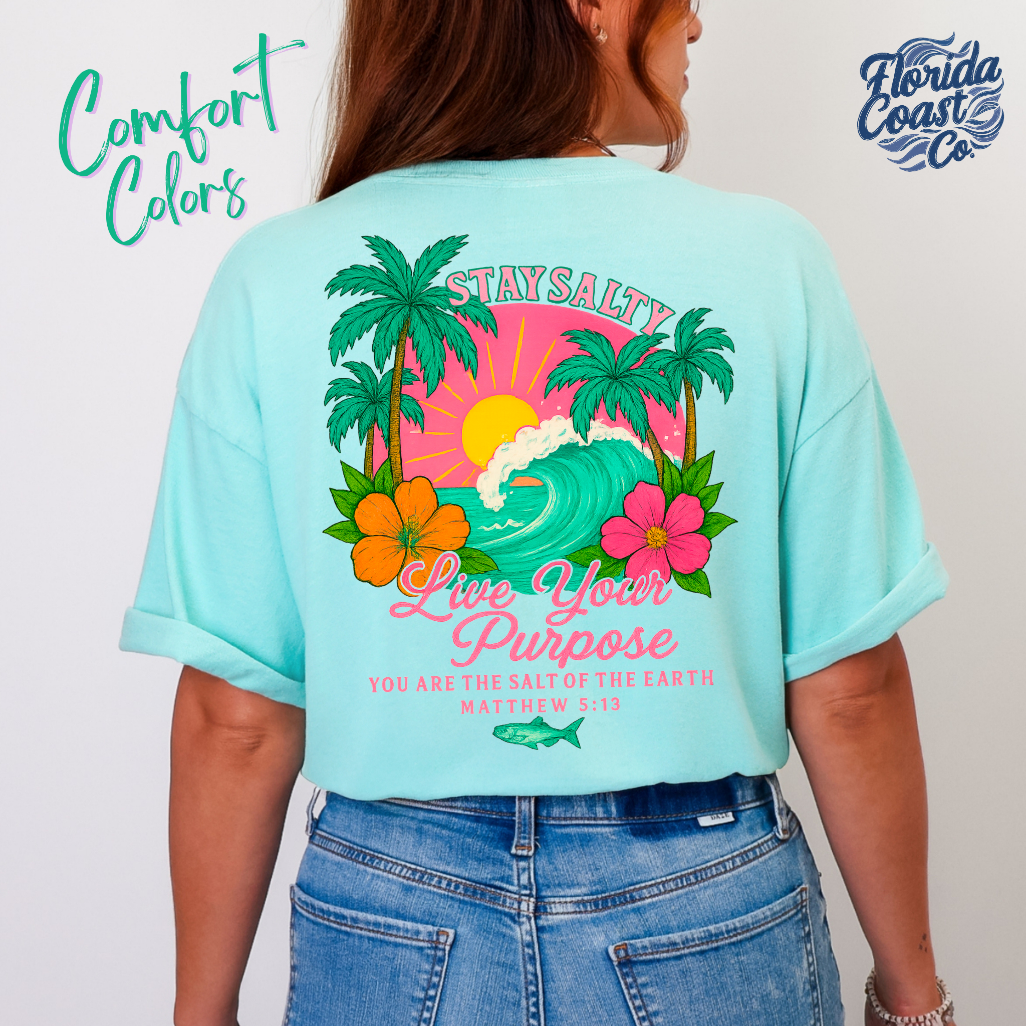 Stay Salty Christian T-Shirt – Comfy Colors 1717 Beach Tee for Women | Salt of the Earth Matthew 5:13 Shirt | Preppy Faith Coastal Style
