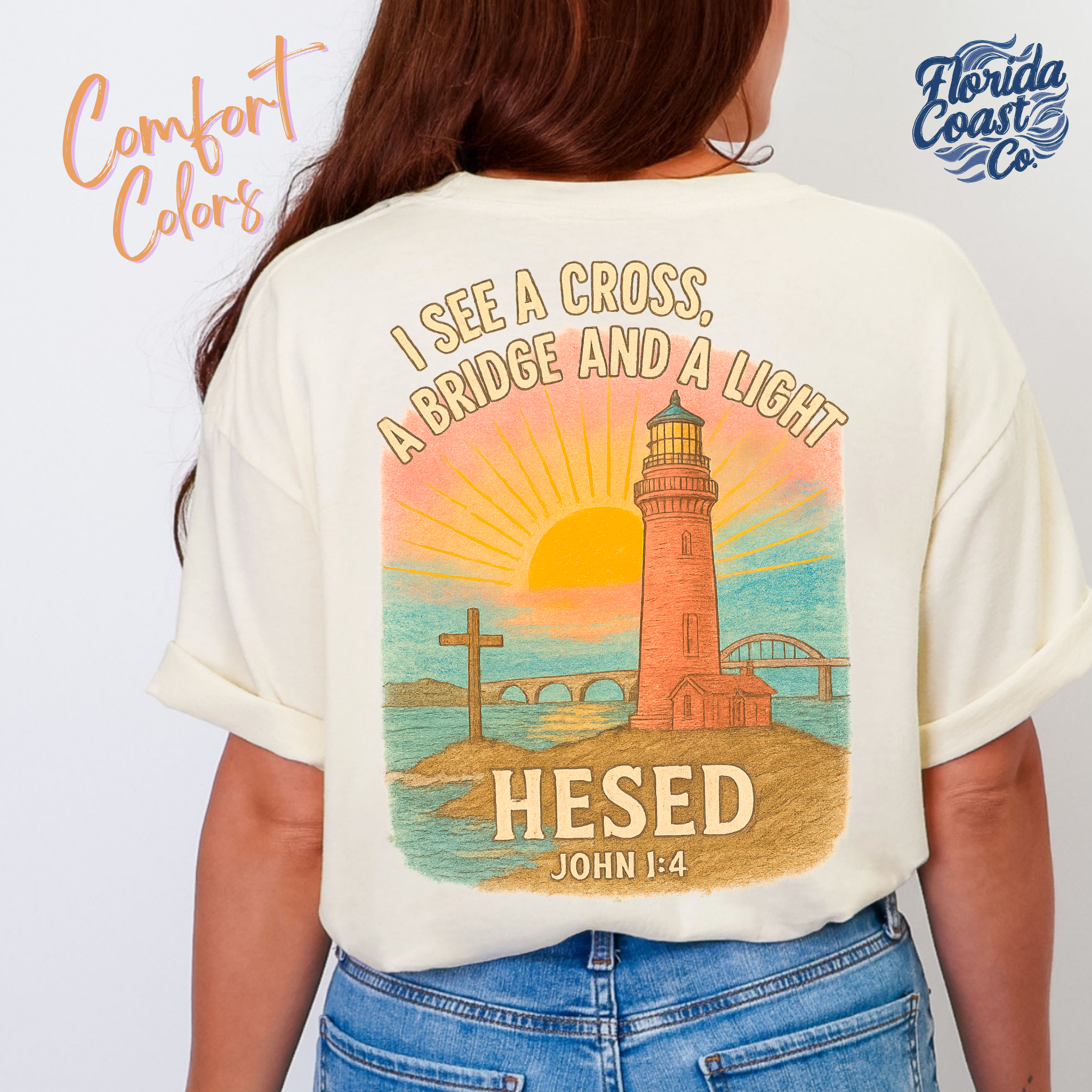 Christian Lighthouse Shirt – Comfort Colors Hesed Tee John 1:4 – Coastal Faith Shirt  – Bible Verse Beach T-Shirt – Christian Graphic Tee – Florida Coast Co