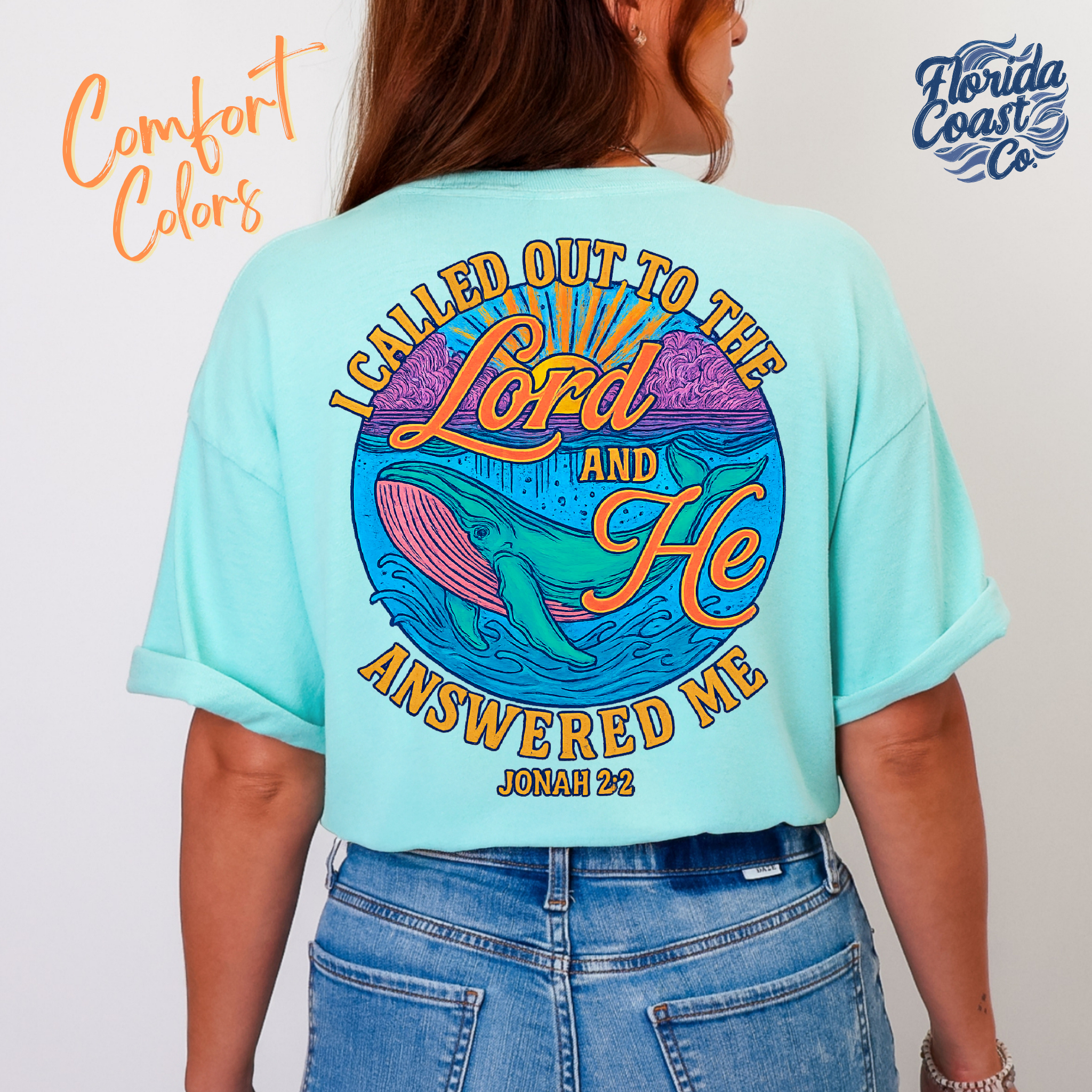 Christian Beach T-Shirt for Women | I Called Out to the Lord Jonah 2:2 Shirt | Cute Preppy Whale Ocean Graphic Tee | Comfy Colors 1717 Vintage Wash | Plus Size Faith Tee S-5XL | Christian Gift for Her | Coastal Bible Verse Shirt