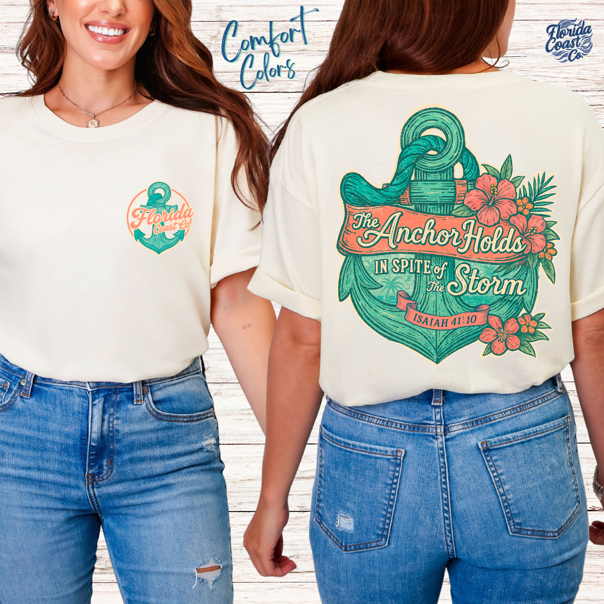 The Anchor Holds Christian T-Shirt – Isaiah 41:10 Comfort Colors Tee | Faith Over Fear Shirt | Coastal Bible Verse Tee | Florida Coast Co | Beach Vibes