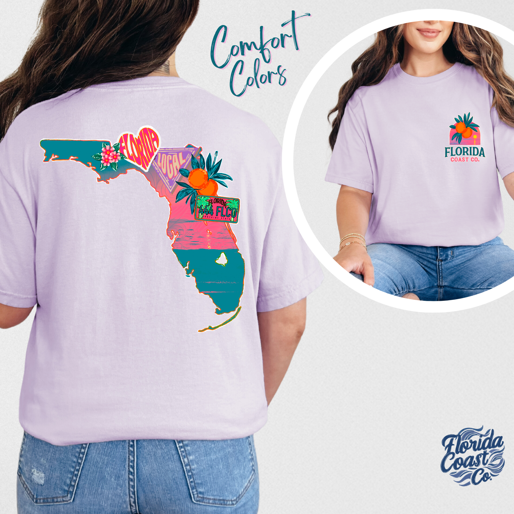 Florida Graphic T-Shirt – Retro Florida Coast Tee – Florida Local Vintage Comfort Colors Shirt – Beach Vibes Shirt for Women – Sunshine State T-Shirt