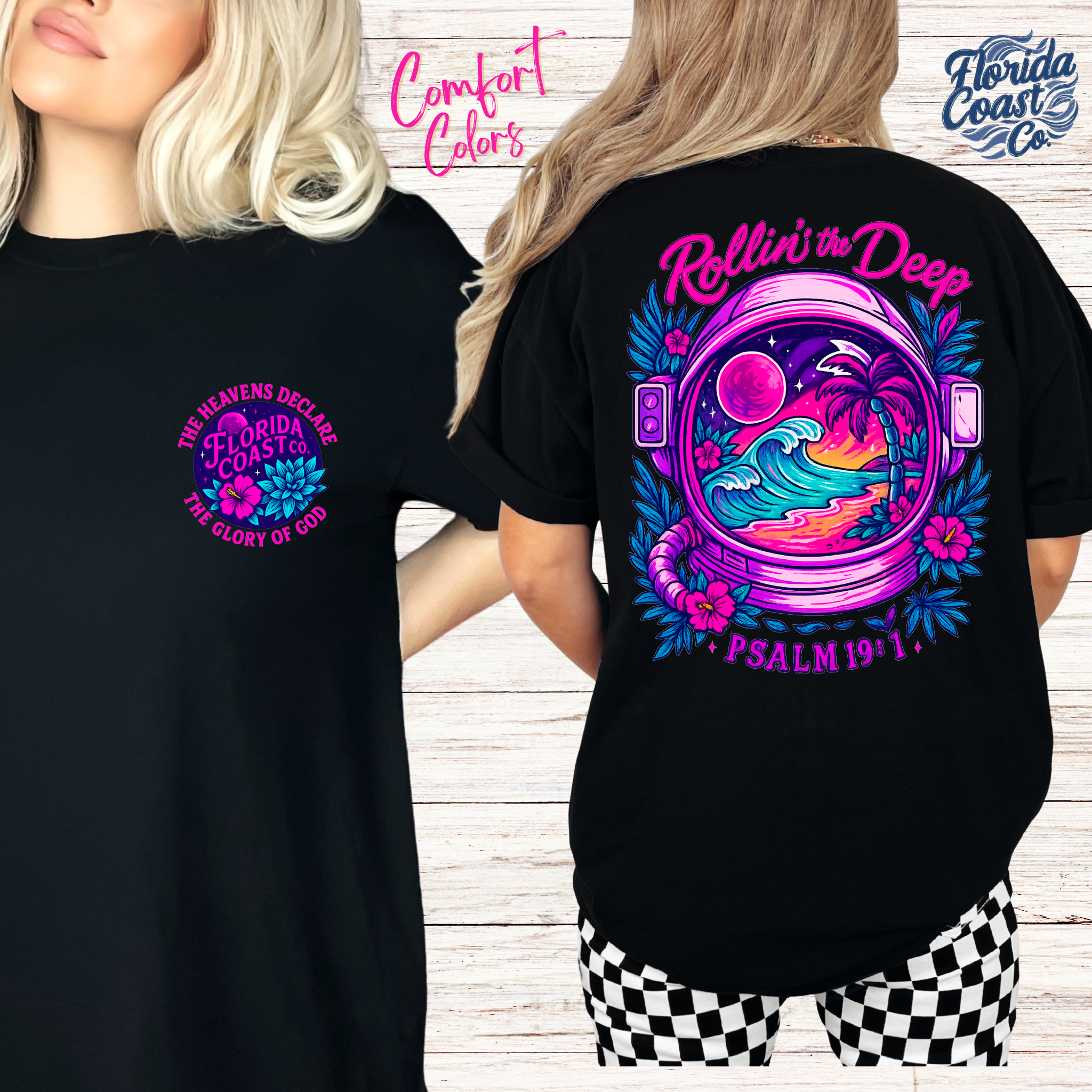 Christian T-Shirt – Rollin’ in the Deep Beach Psalm 19:1 Shirt | Space Helmet | Bible Verse Tee | Vintage Comfy Colors 1717 | Florida Coast Co | The Heavens Delcare the Glory of God | Astronaut Tee