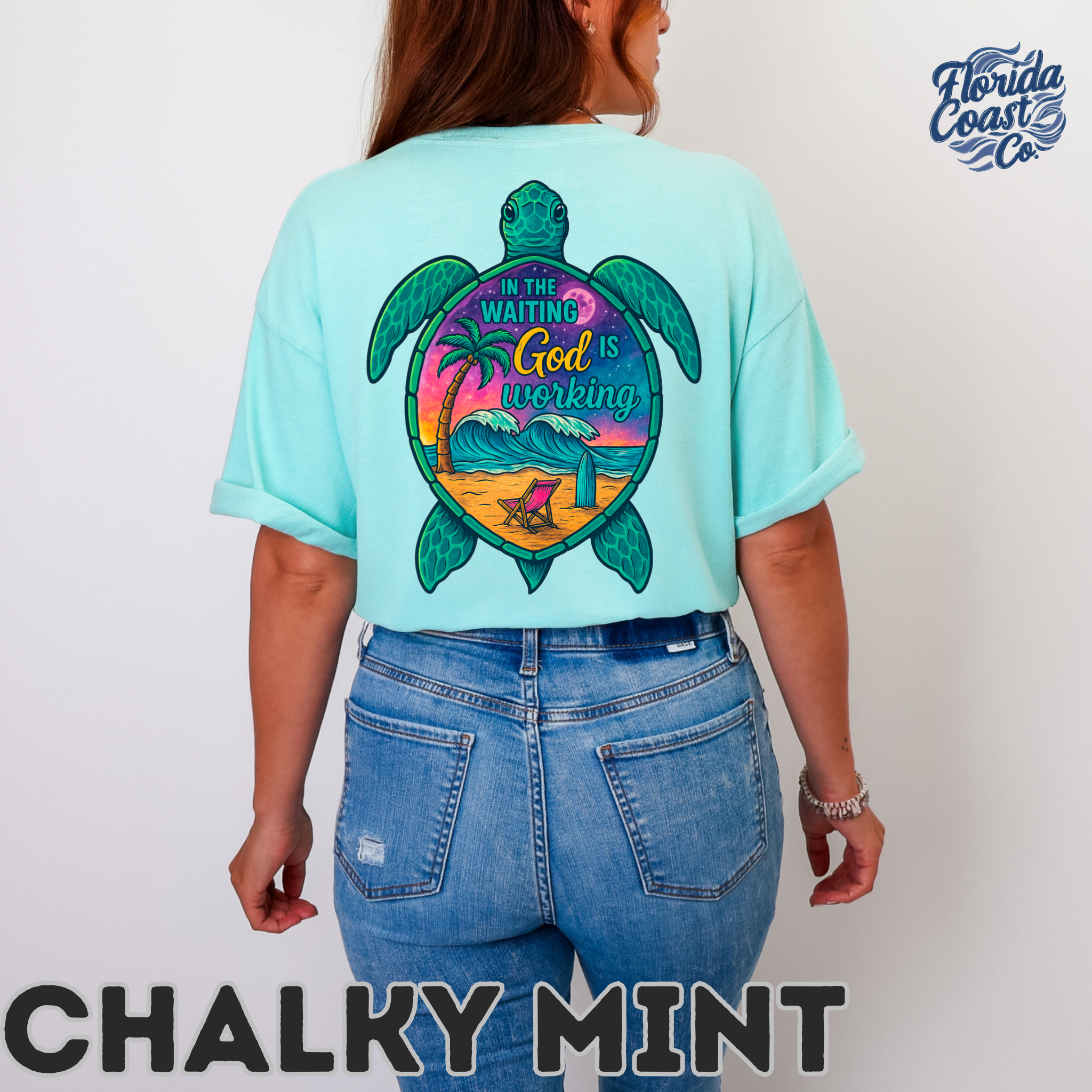 In the Waiting God is Working T-Shirt – Sea Turtle Christian Tee | Comfort Colors Beach Shirt | Faith Over Fear Bible Verse Tee  product thumbnail image