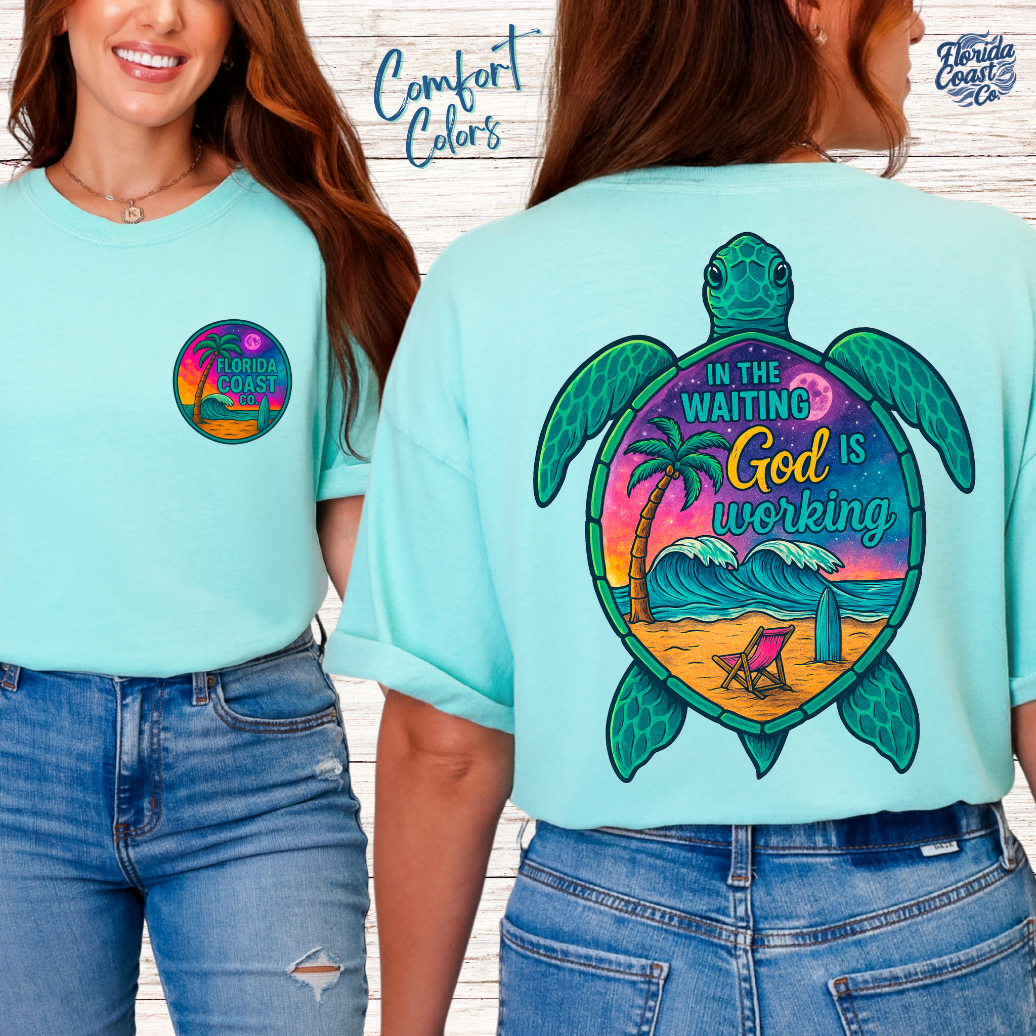 In the Waiting God is Working T-Shirt – Sea Turtle Christian Tee | Comfort Colors Beach Shirt | Faith Over Fear Bible Verse Tee 