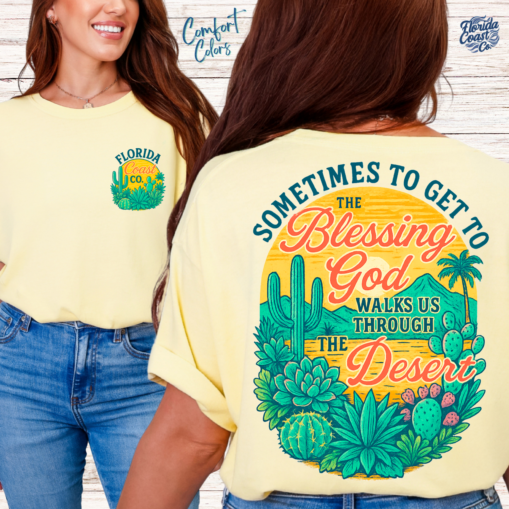 Christian Graphic Tee for Women | Sometimes God Walks Us Through The Desert Shirt | Preppy Beachy Faith T-Shirt | Comfy Colors 1717 Vintage Wash | Plus Size S-5XL | Cute Jesus Tee | Bible Verse Shirt