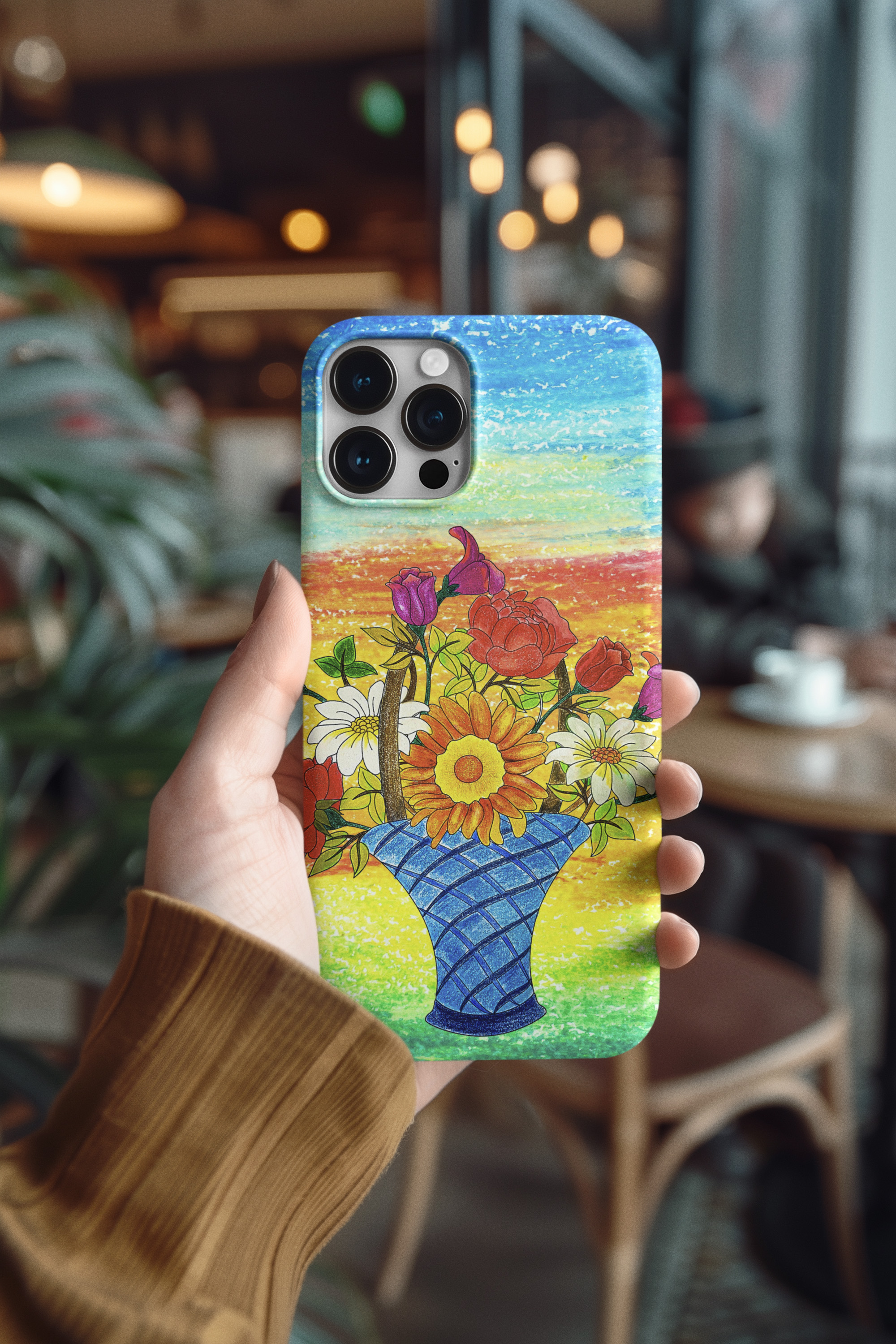 Crayon Sunset Bloom – Vibrant Floral Vase Tough Phone Case, Gift for Flower Lovers, Phone Accessories, Nature-Inspired Case product thumbnail image