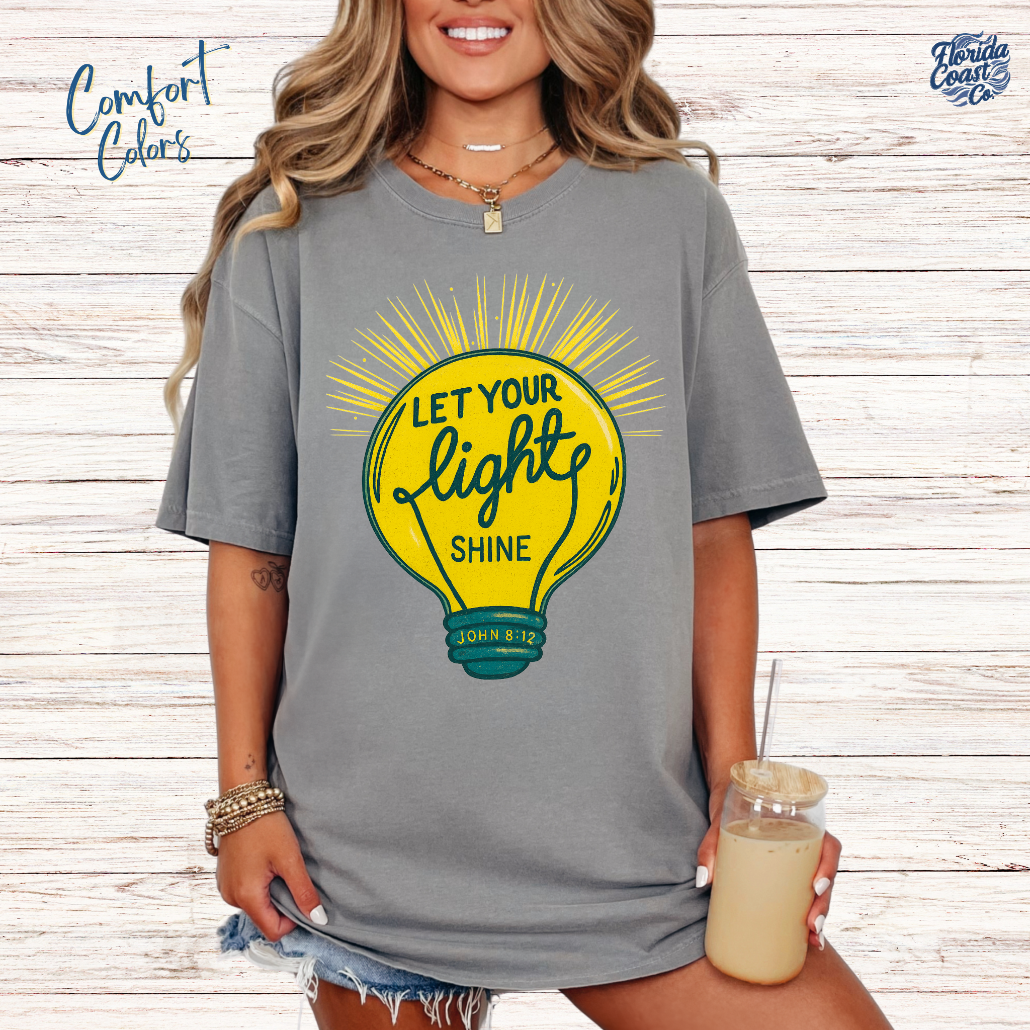 Let Your Light Shine Christian T-Shirt – Comfort Colors Tee | Bible Verse Matthew 5:16 Shirt | Preppy Faith Graphic Tee 