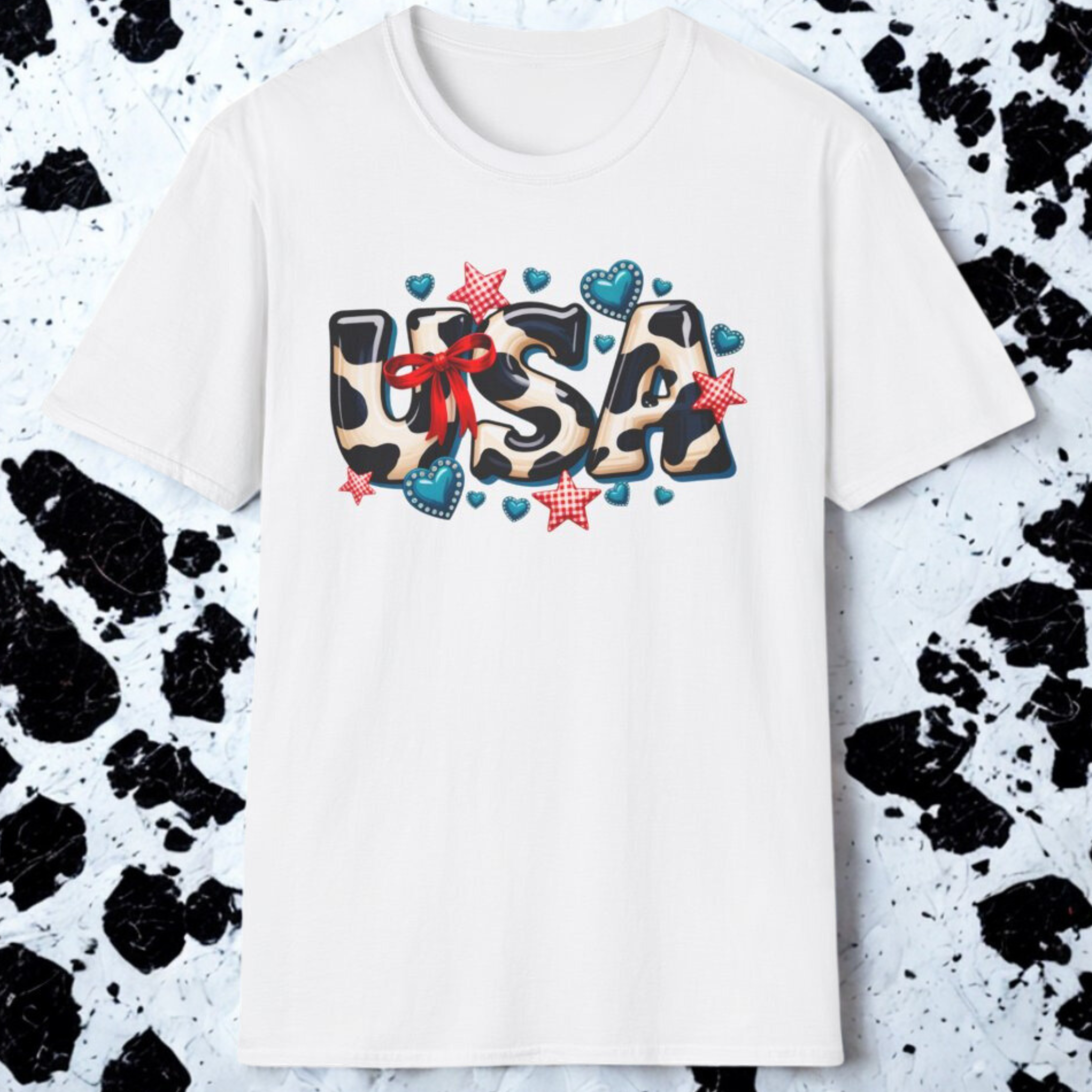 USA Themed Unisex Softstyle T-Shirt - Casual Summer Wear, Patriotic Fashion, Gift for Independence Day, Cozy Style, Everyday Comfort product thumbnail image USA Themed Unisex Softstyle T-Shirt - Casual Summer Wear, Patriotic Fashion, Gift for Independence Day, Cozy Style, Everyday Comfort product thumbnail image