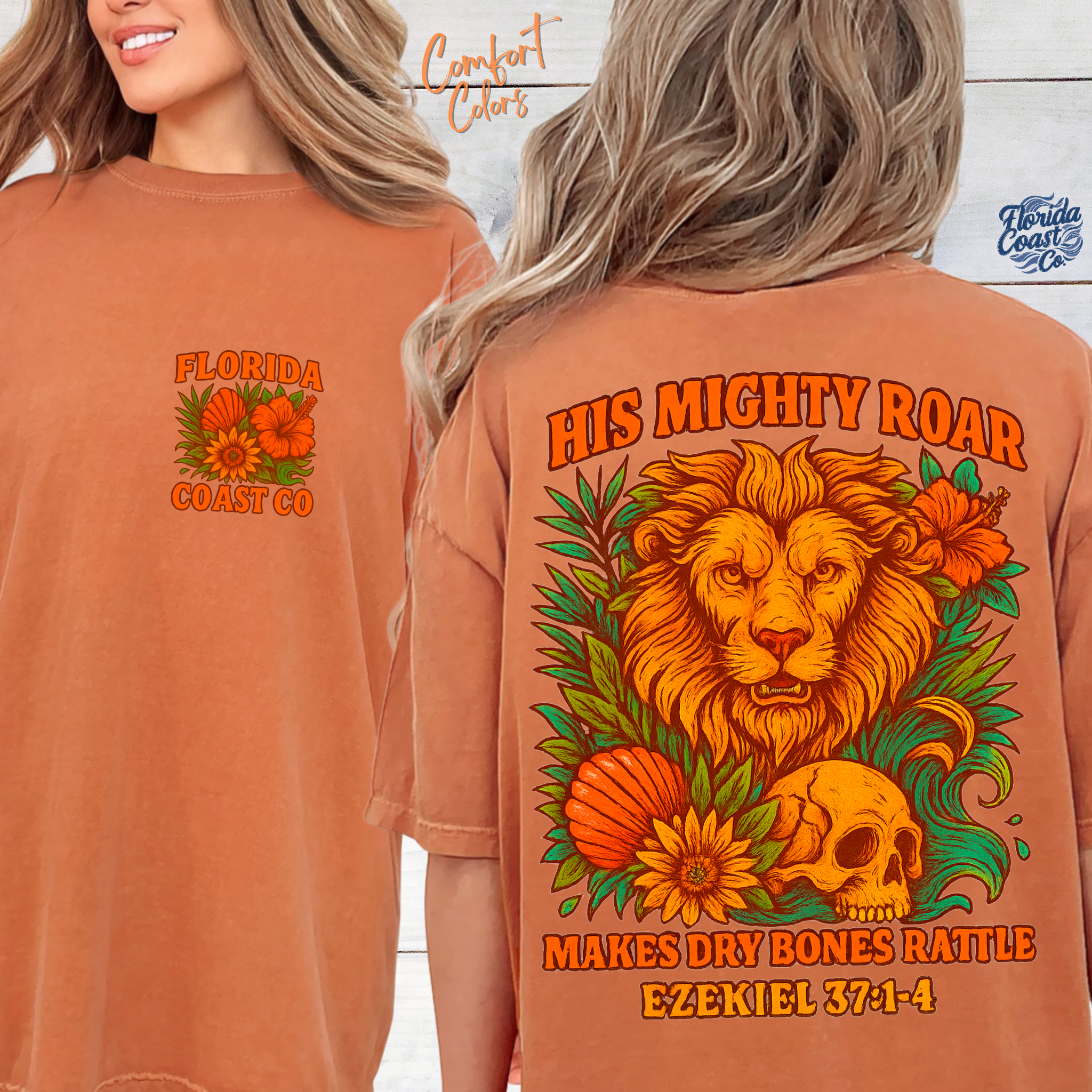 His Mighty Roar Christian Lion Tee | Comfy Colors 1717 Vintage Wash Relaxed Fit T-Shirt S–4XL | Bible Verse Tee product thumbnail image