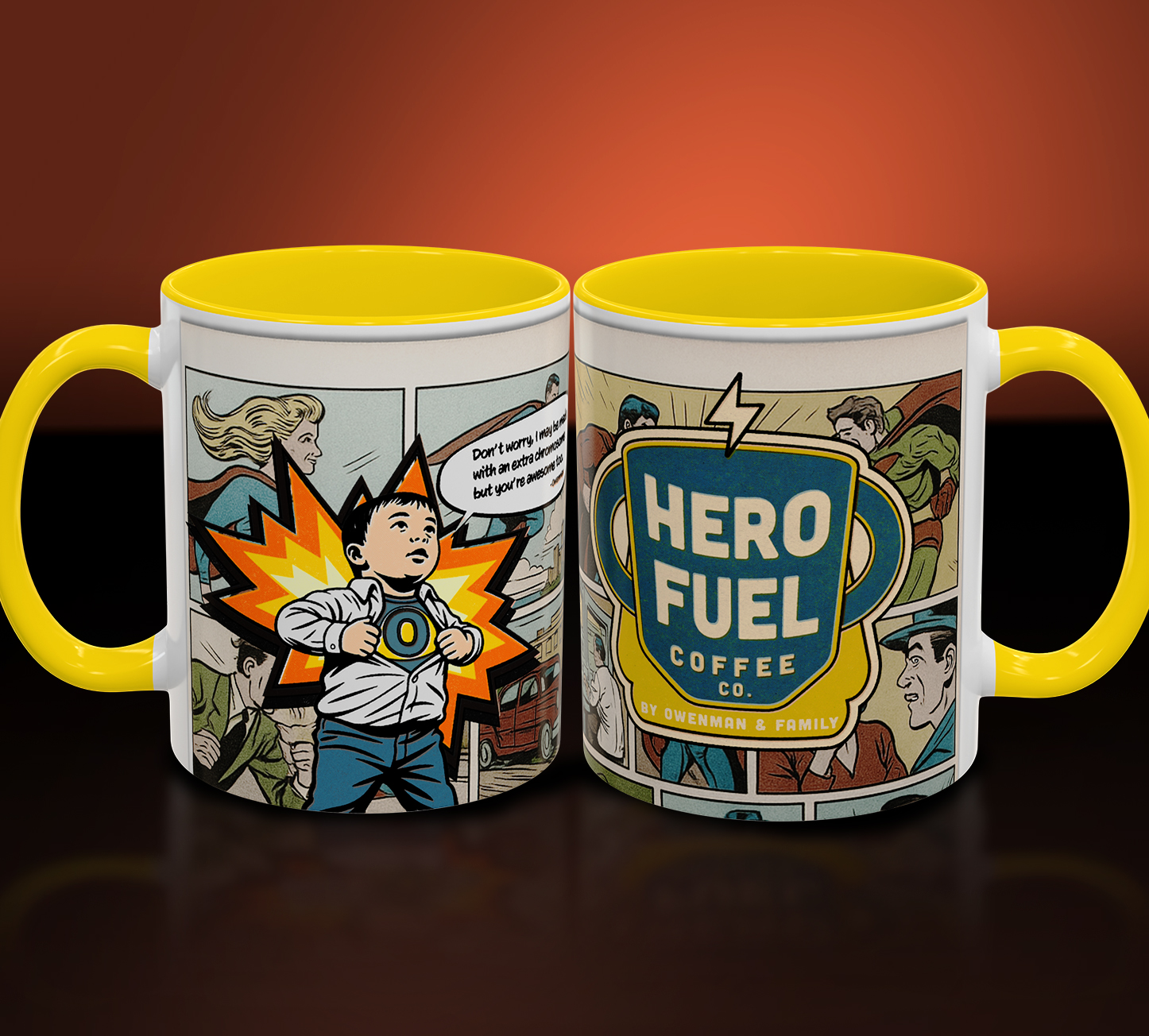 Hero Fuel Coffee Co & Owenman - Retro Comic Mug – Down Syndrome Awareness Quote - Gift product thumbnail image Hero Fuel Coffee Co & Owenman - Retro Comic Mug – Down Syndrome Awareness Quote - Gift product thumbnail image