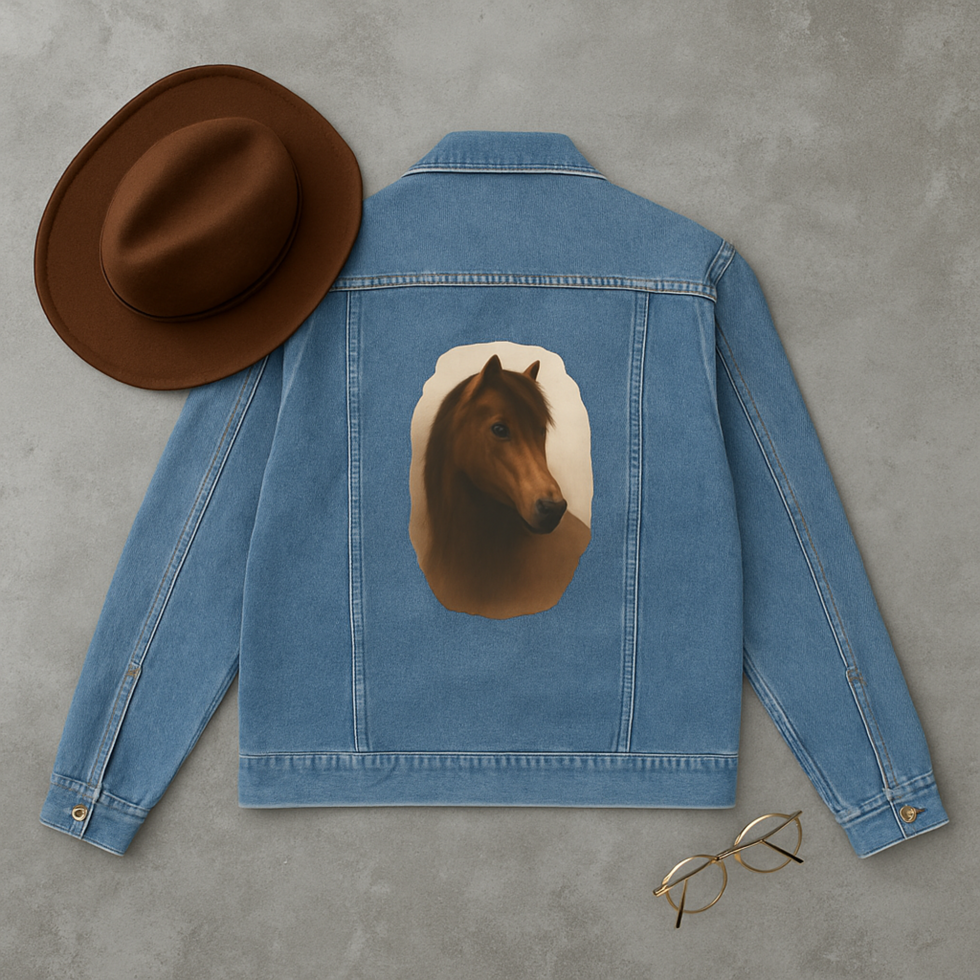 Mustang Horse Denim Jacket Mens Vintage Jean Jacket with Rustic Wild Horse Print DTG Printed Western Gift product thumbnail image Mustang Horse Denim Jacket Mens Vintage Jean Jacket with Rustic Wild Horse Print DTG Printed Western Gift product thumbnail image