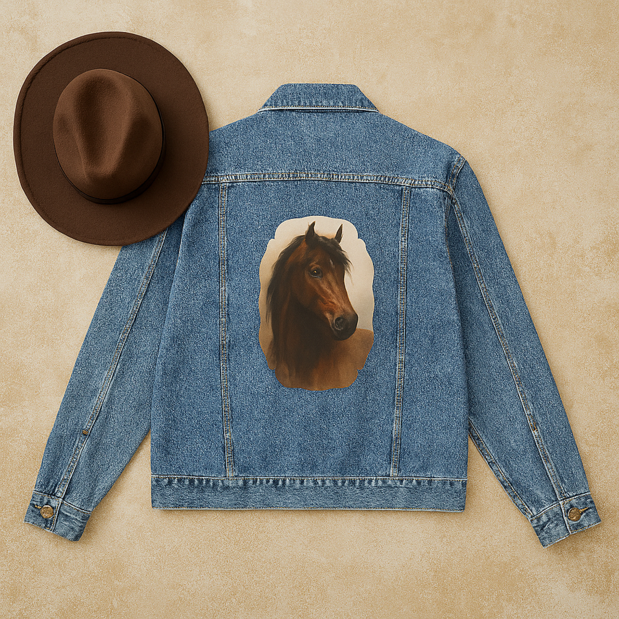 Mustang Horse Denim Jacket Mens Vintage Jean Jacket with Rustic Wild Horse Print DTG Printed Western Gift product thumbnail image Mustang Horse Denim Jacket Mens Vintage Jean Jacket with Rustic Wild Horse Print DTG Printed Western Gift product thumbnail image