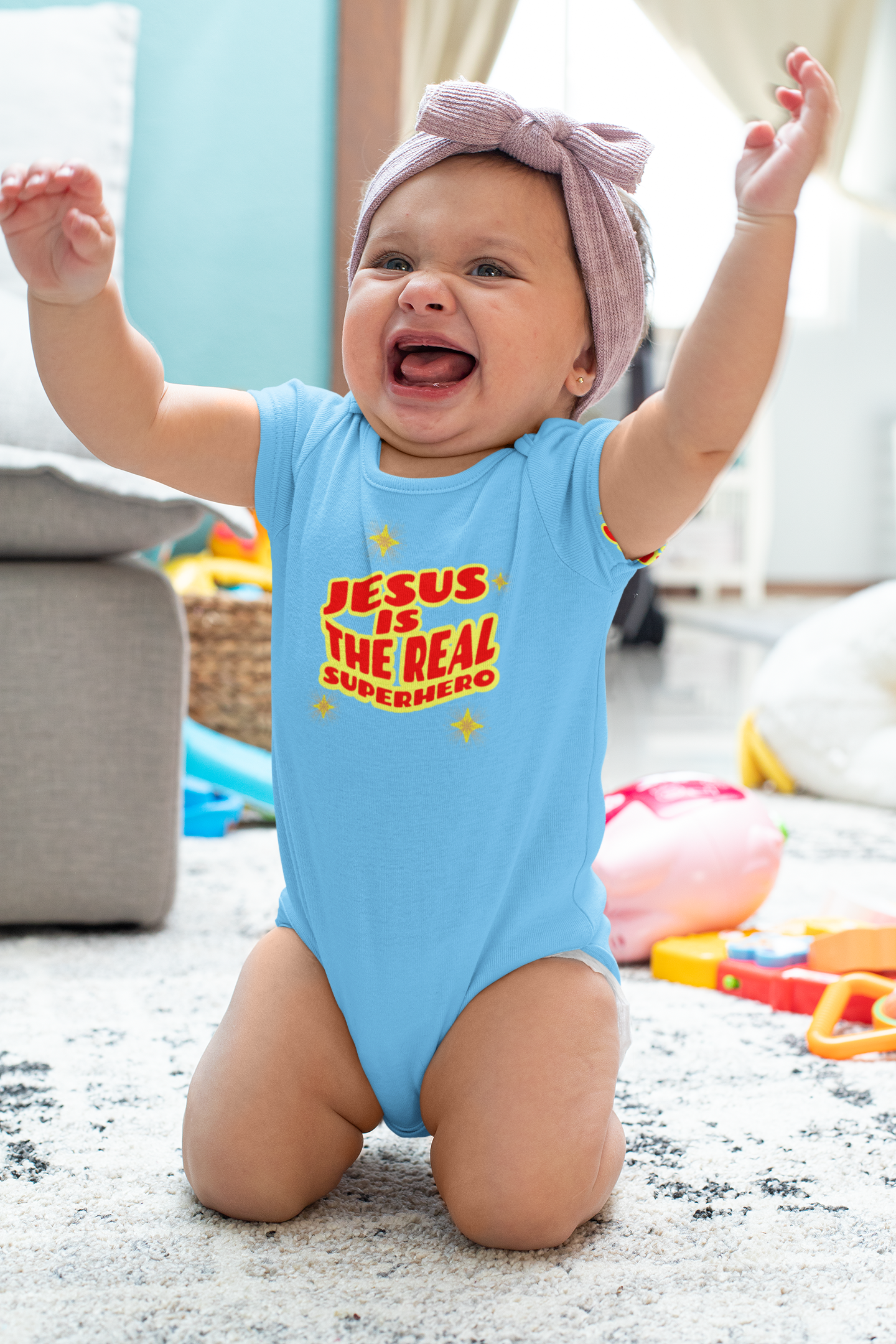 Jesus the Real Superhero Infant Bodysuit – Cute Christian Baby Outfit product thumbnail image Jesus the Real Superhero Infant Bodysuit – Cute Christian Baby Outfit product thumbnail image