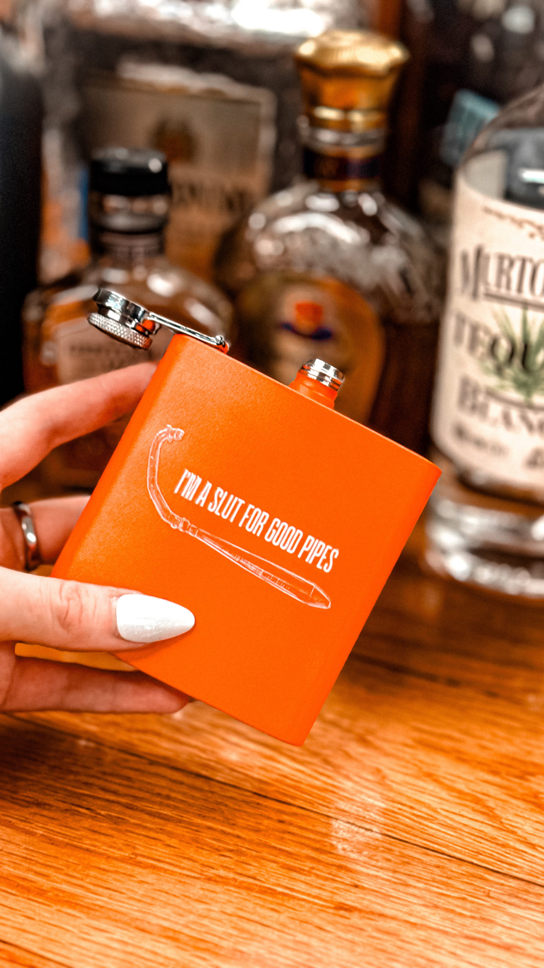 Funny Motorcycle Stainless Steel Flask - 6oz "I’m a Slut for Good Pipes" product thumbnail image