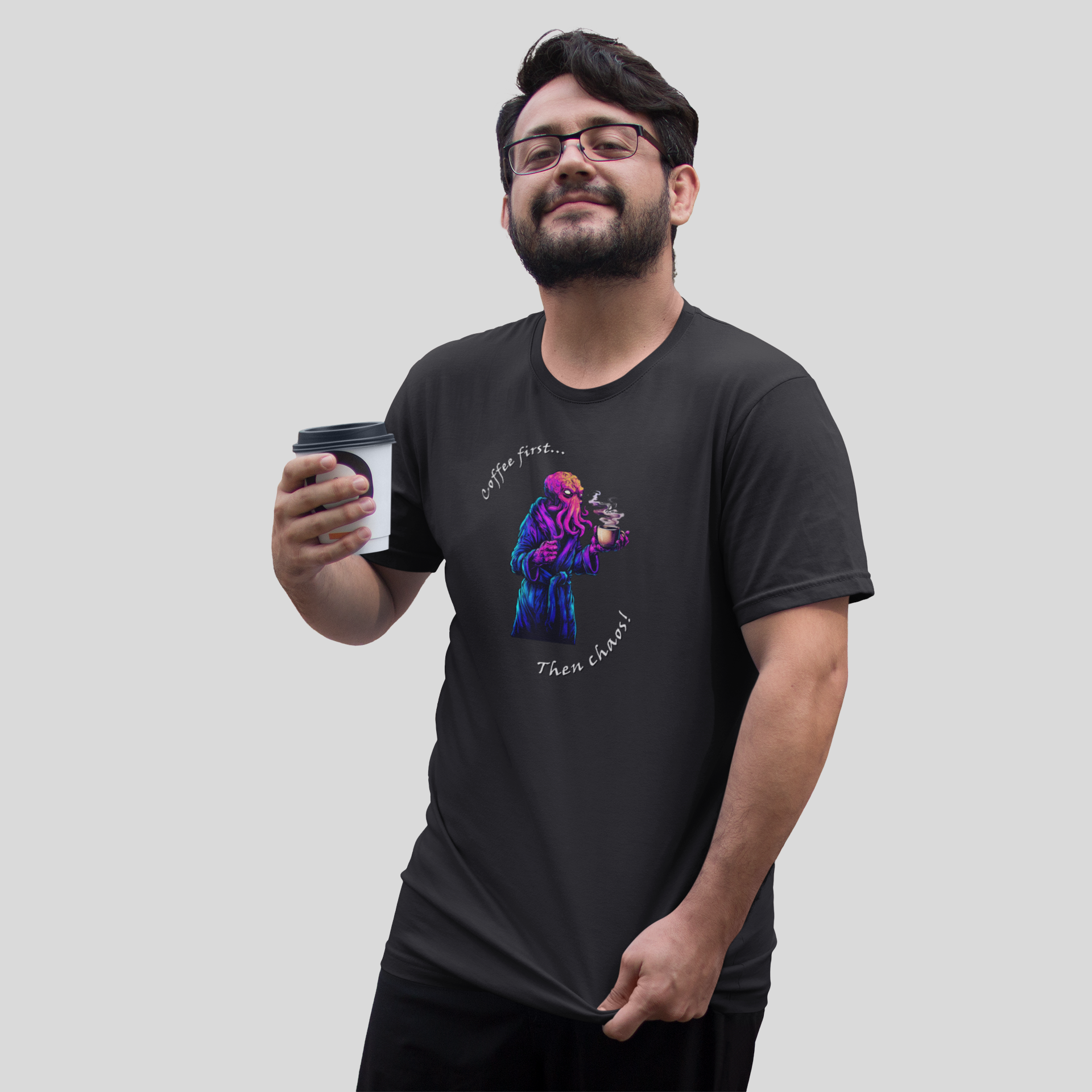 Funny Mind Fryer "Coffee First" Premium T-Shirt, Fantasy DnD Gamer Geek Apparel product thumbnail image