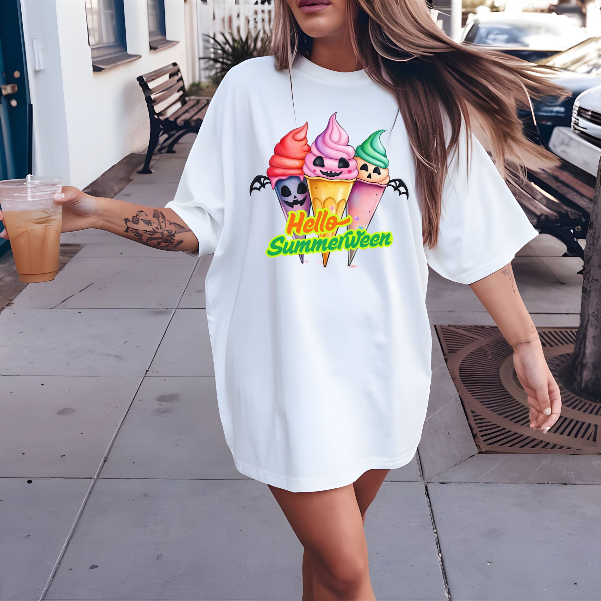 Hello Summerween Ice Cream T-Shirt, Unisex Summer Tee, Fun Halloween Shirt, Cute Retro Style, Party & Festival Apparel product thumbnail image Hello Summerween Ice Cream T-Shirt, Unisex Summer Tee, Fun Halloween Shirt, Cute Retro Style, Party & Festival Apparel product thumbnail image