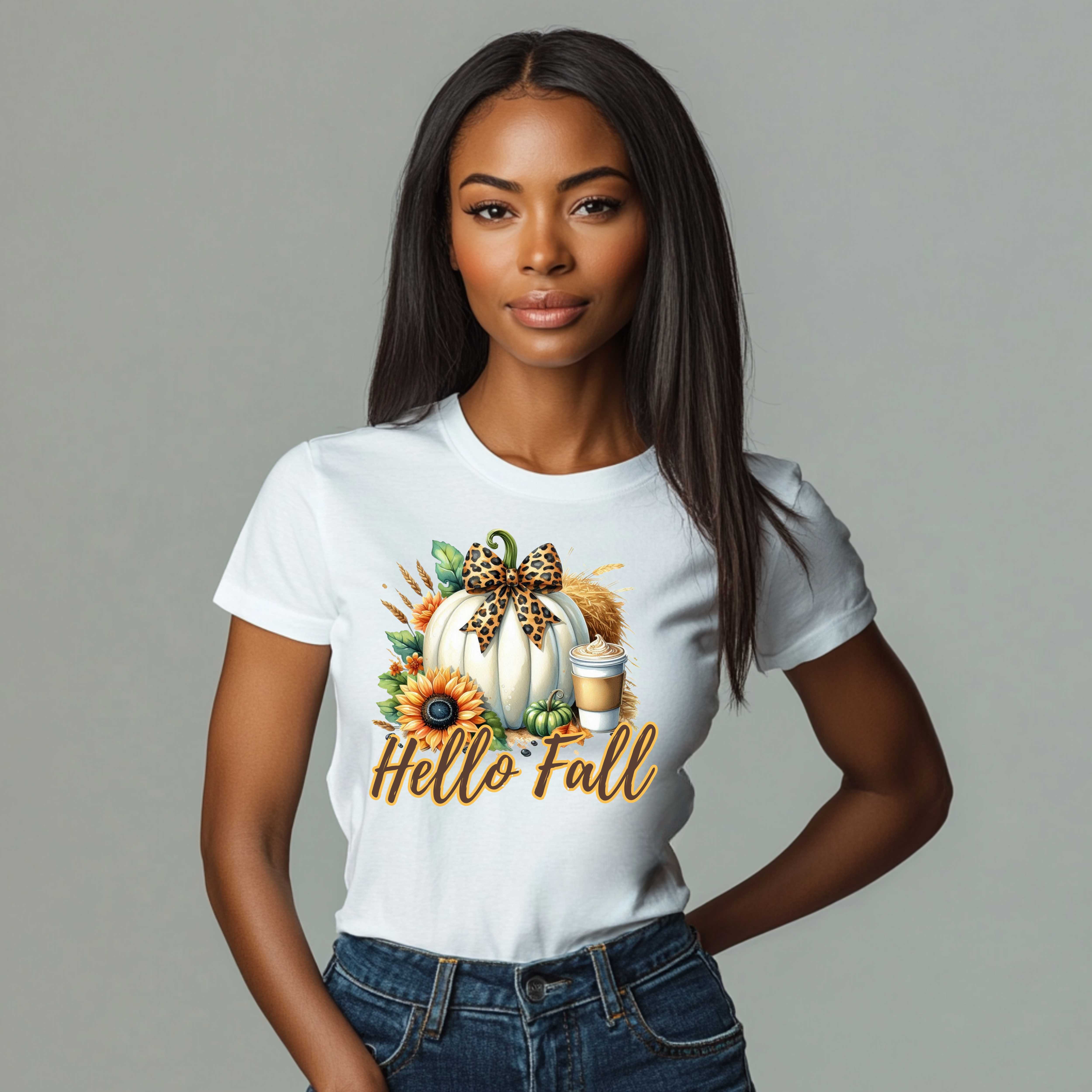 Hello Fall Leopard Bow Pumpkin T-Shirt – Cozy Autumn Graphic Tee