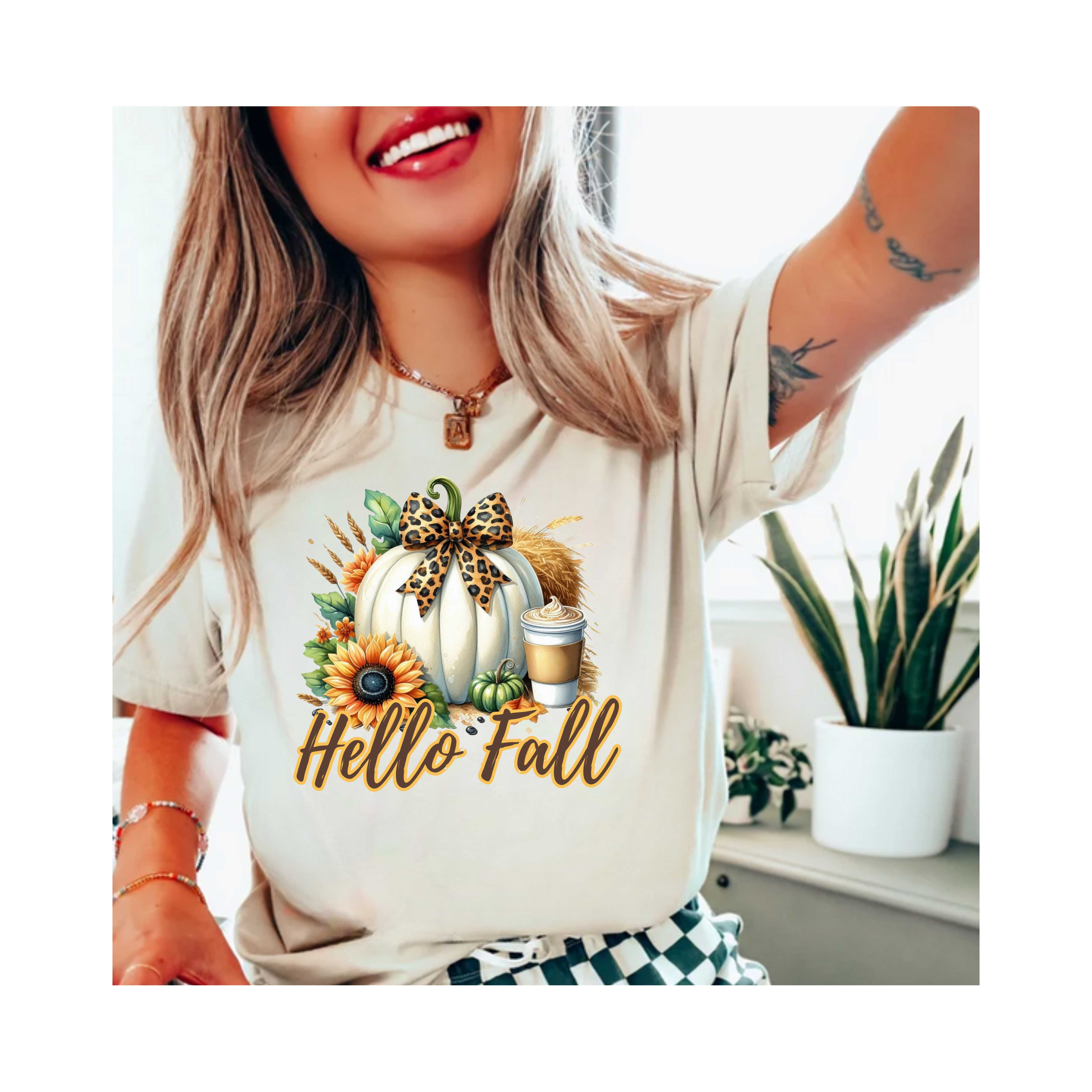 Hello Fall Leopard Bow Pumpkin T-Shirt – Cozy Autumn Graphic Tee product thumbnail image Hello Fall Leopard Bow Pumpkin T-Shirt – Cozy Autumn Graphic Tee product thumbnail image