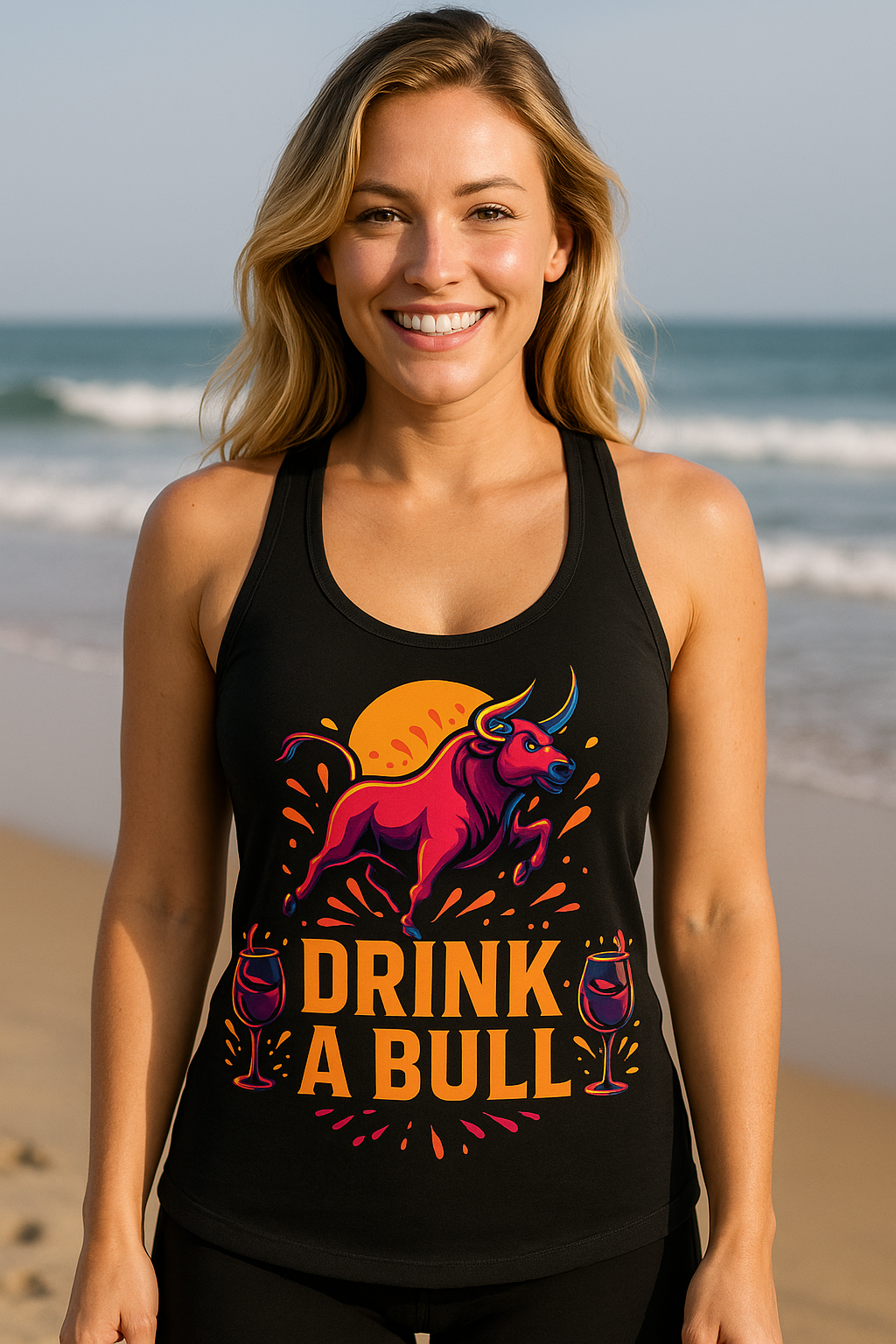 Drink a Bull Festive Racerback Tanktop product thumbnail image Drink a Bull Festive Racerback Tanktop product thumbnail image