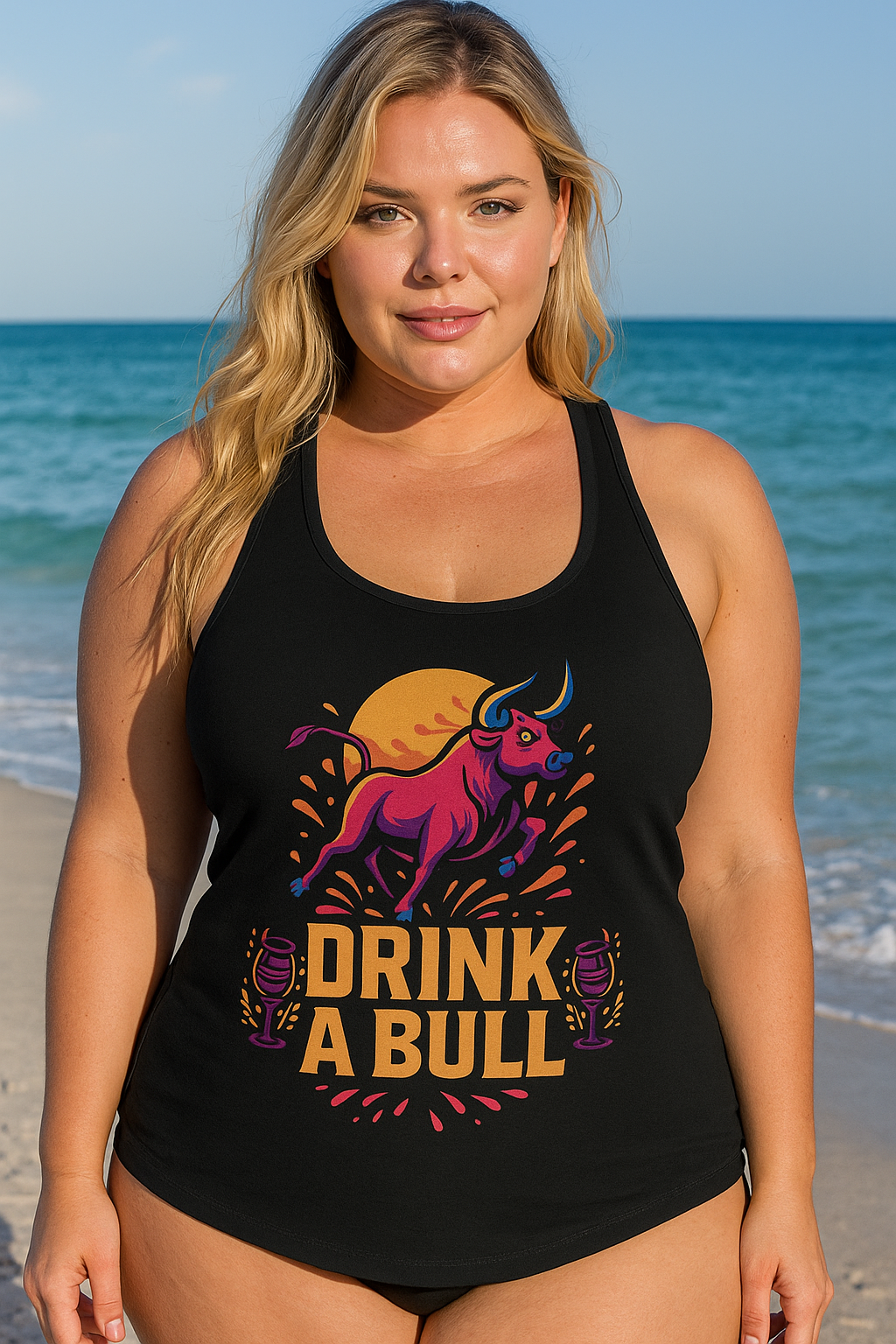 Drink a Bull Festive Racerback Tanktop product thumbnail image Drink a Bull Festive Racerback Tanktop product thumbnail image