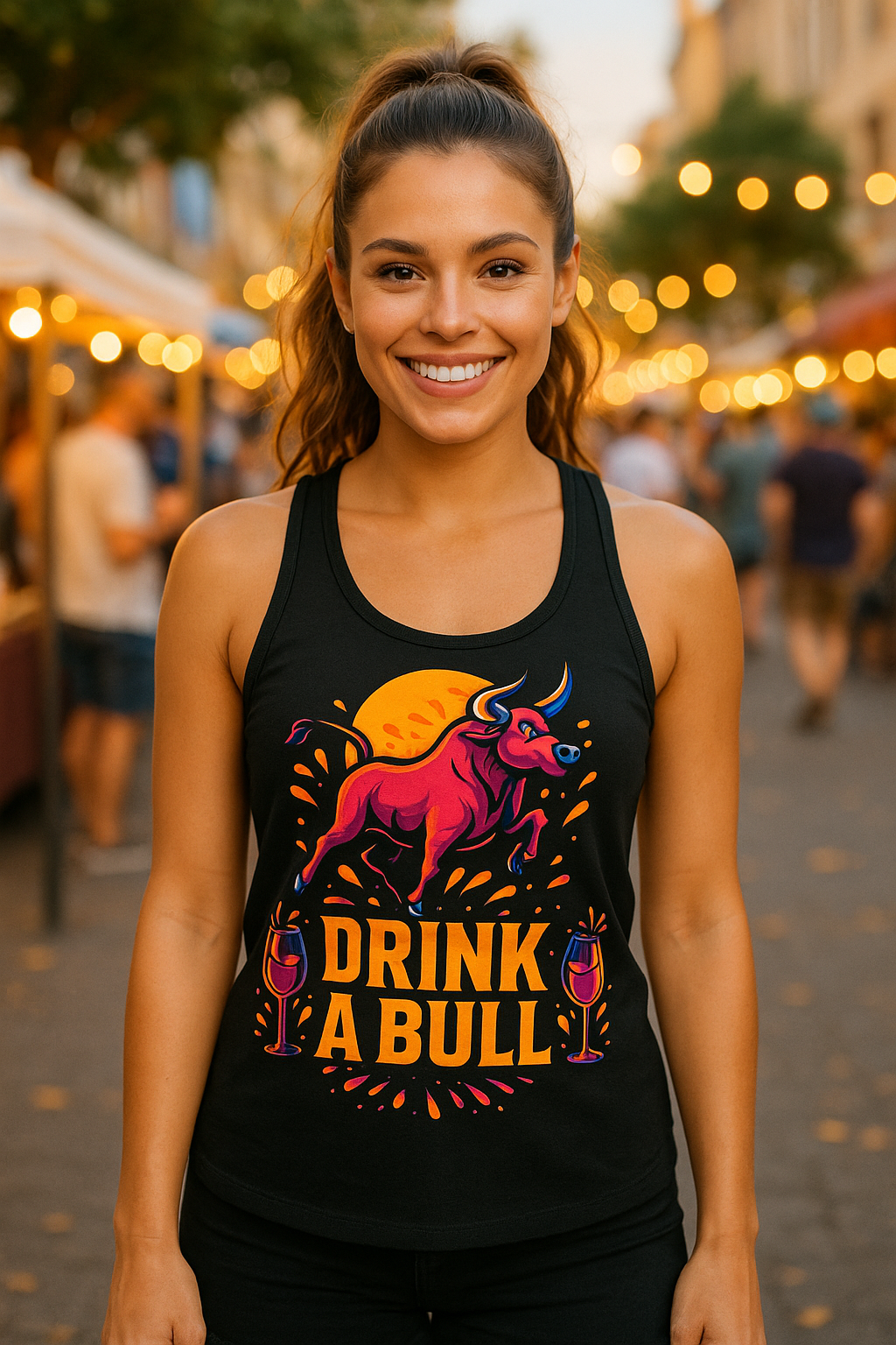 Drink a Bull Festive Racerback Tanktop product thumbnail image Drink a Bull Festive Racerback Tanktop product thumbnail image