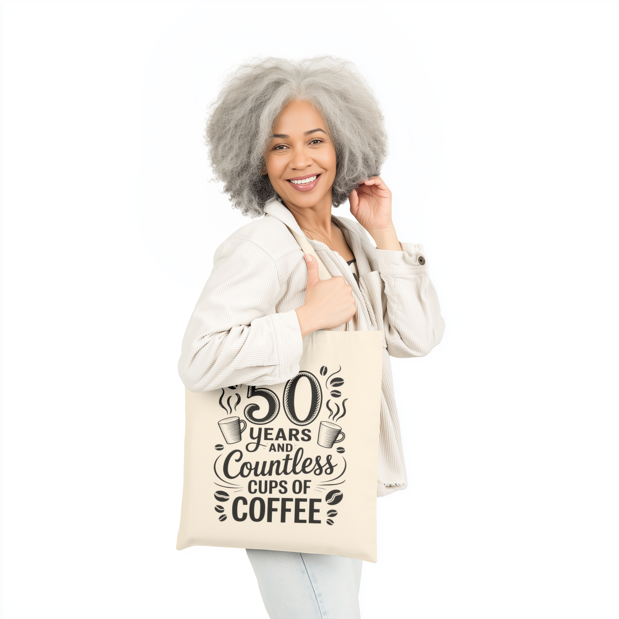 50 Years and Countless Cups of Coffee Tote Bag, Coffee Lover Gift, 50th Birthday Celebration, Travel Tote, Eco-Friendly Bag