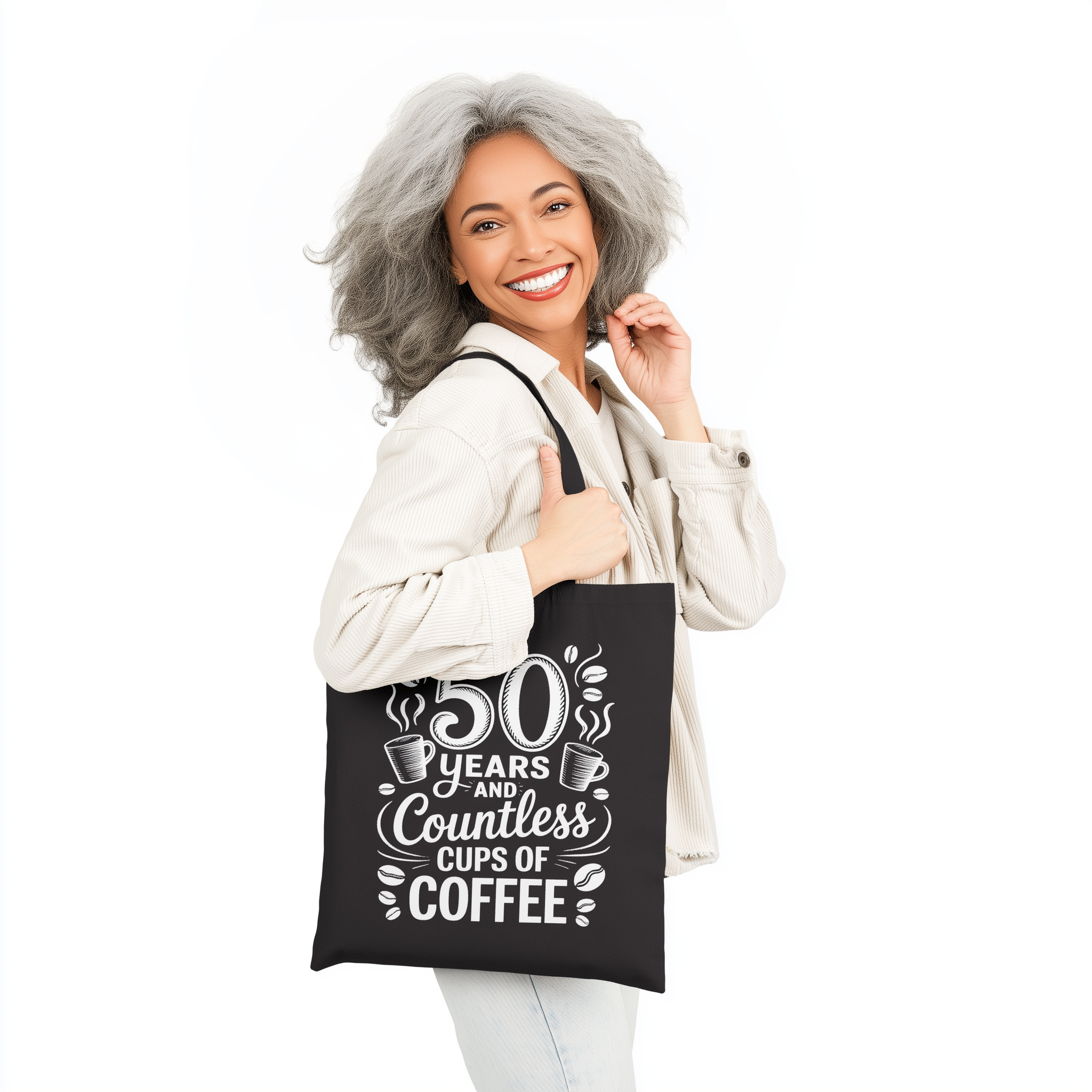 50 Years and Countless Cups of Coffee Tote Bag, Coffee Lover Gift, 50th Birthday Celebration, Travel Tote, Eco-Friendly Bag