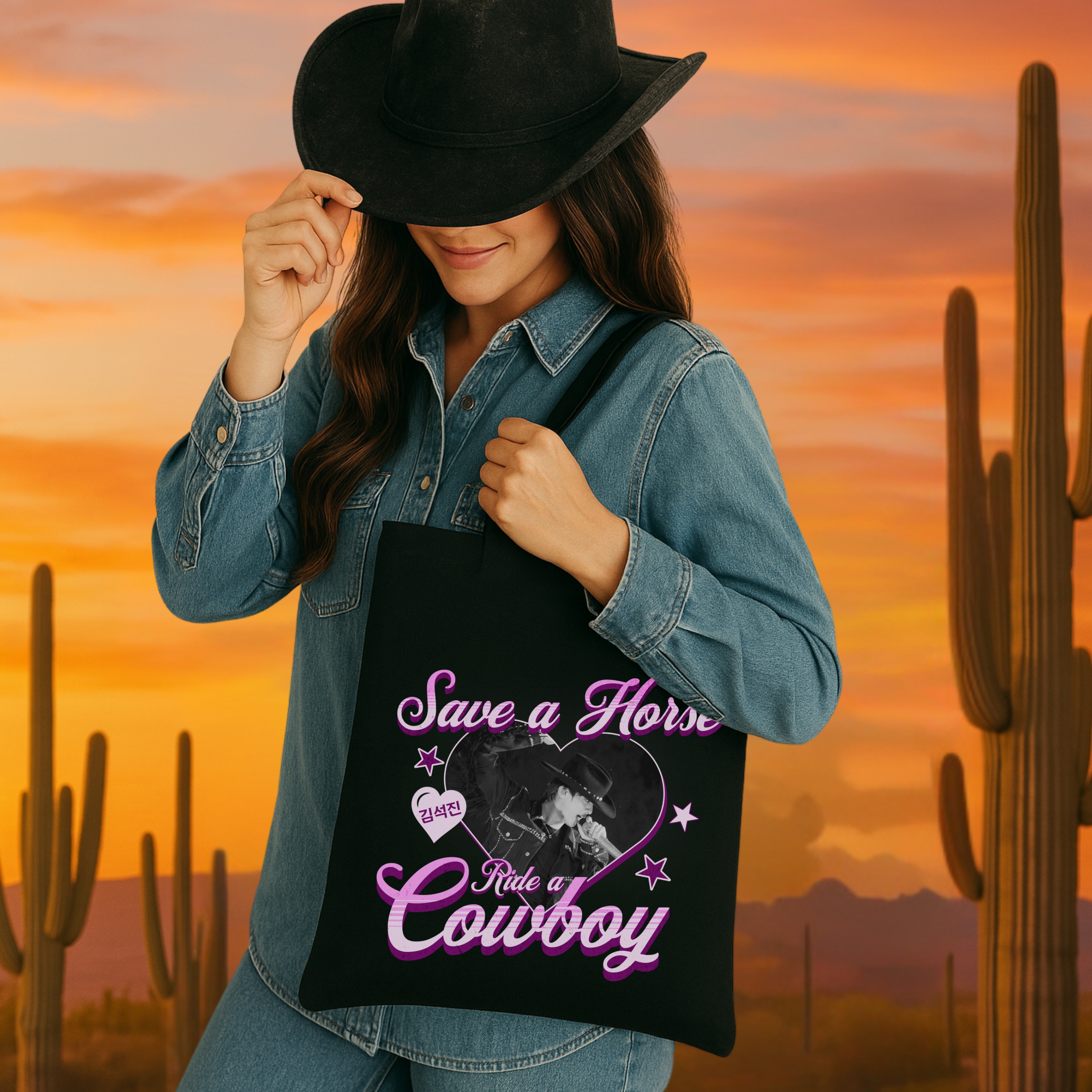 Jin, Save a Horse Cotton Canvas Tote Bag