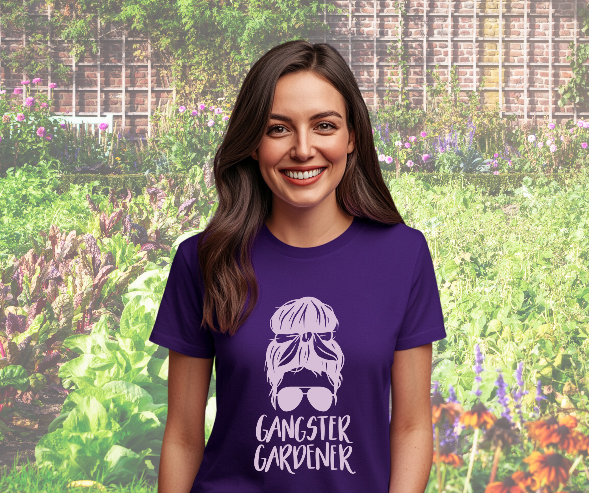 Gangster Gardener Messy Bun Girl Unisex Softstyle Short Sleeve T-Shirt