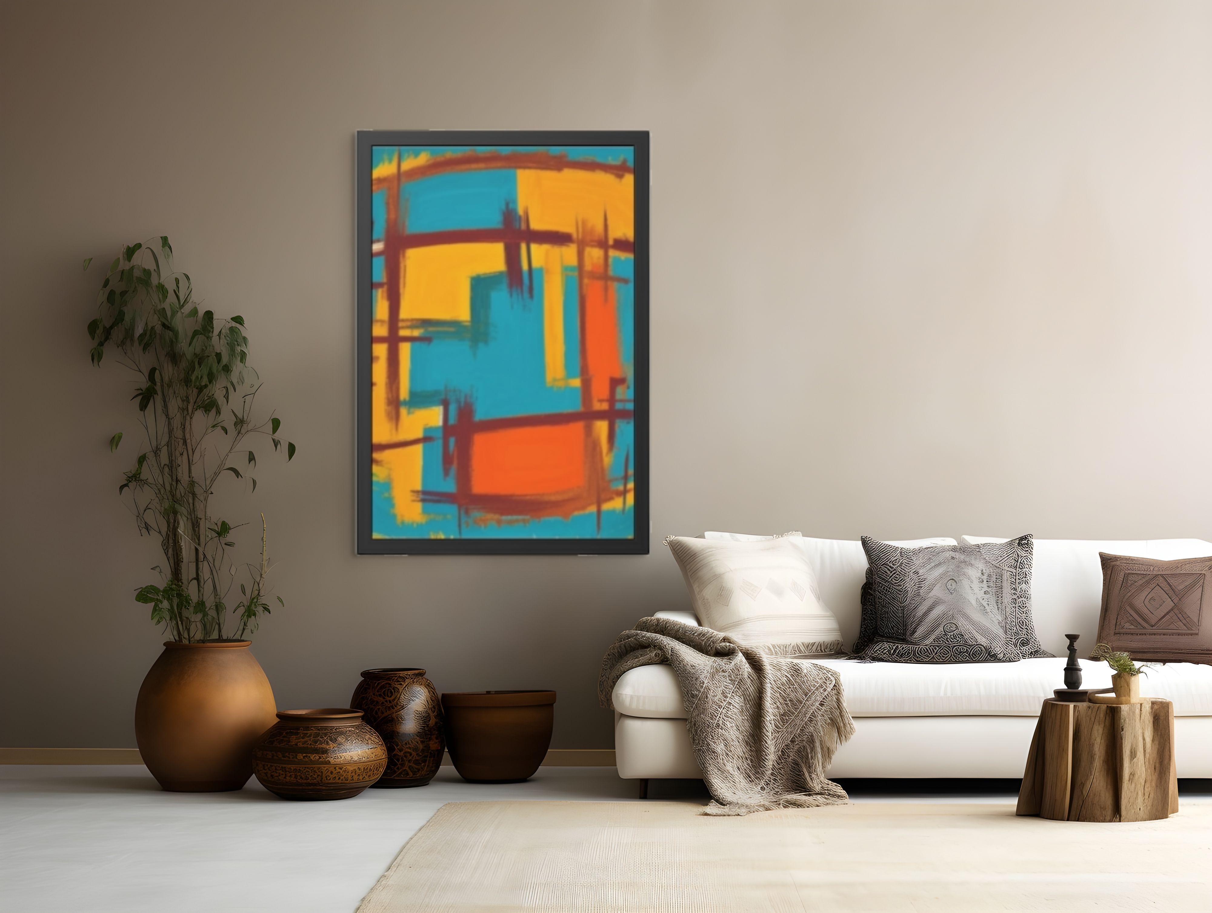 Mid-Century Geometric Poster – Retro Shapes in Teal, Orange, and Beige