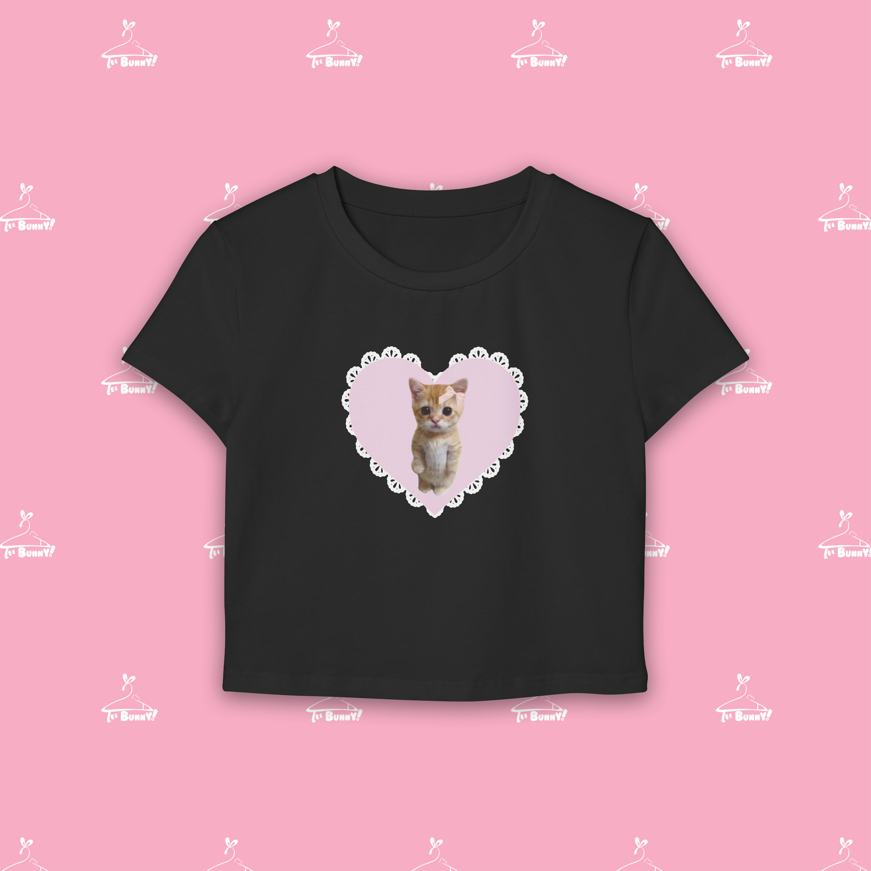 Coquette Cat - (Unisex Crop-Top Baby Tee) Coquette Cat - (Unisex Crop-Top Baby Tee)