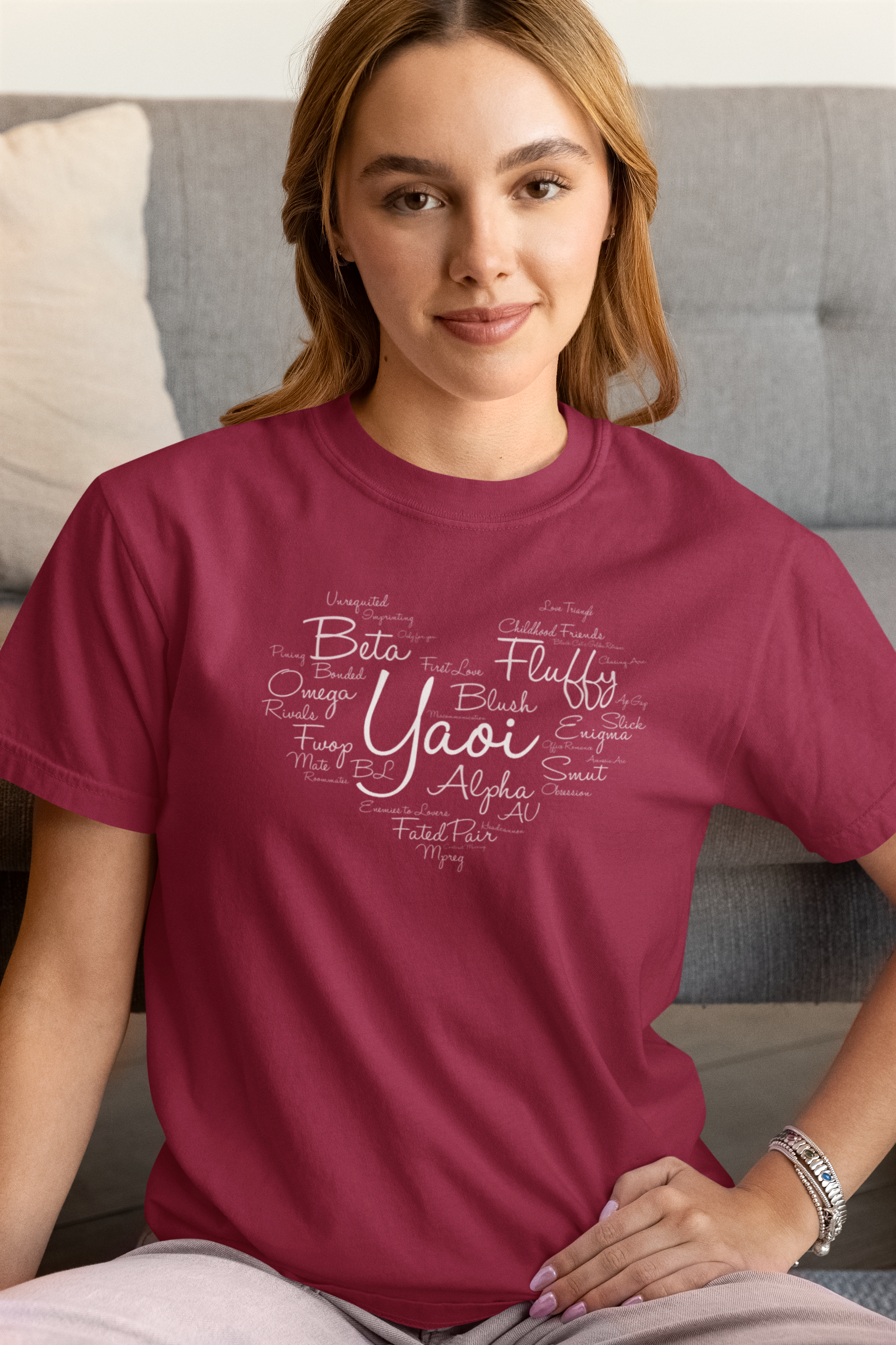 🛒 BL Certified | Heart Shaped Yaoi Word Cloud Tee | Manga and Manhwa Fan Must Have | Add to cart Buy now Shirt | Alpha Omega AU Tropes BLcore Fanwear product thumbnail image