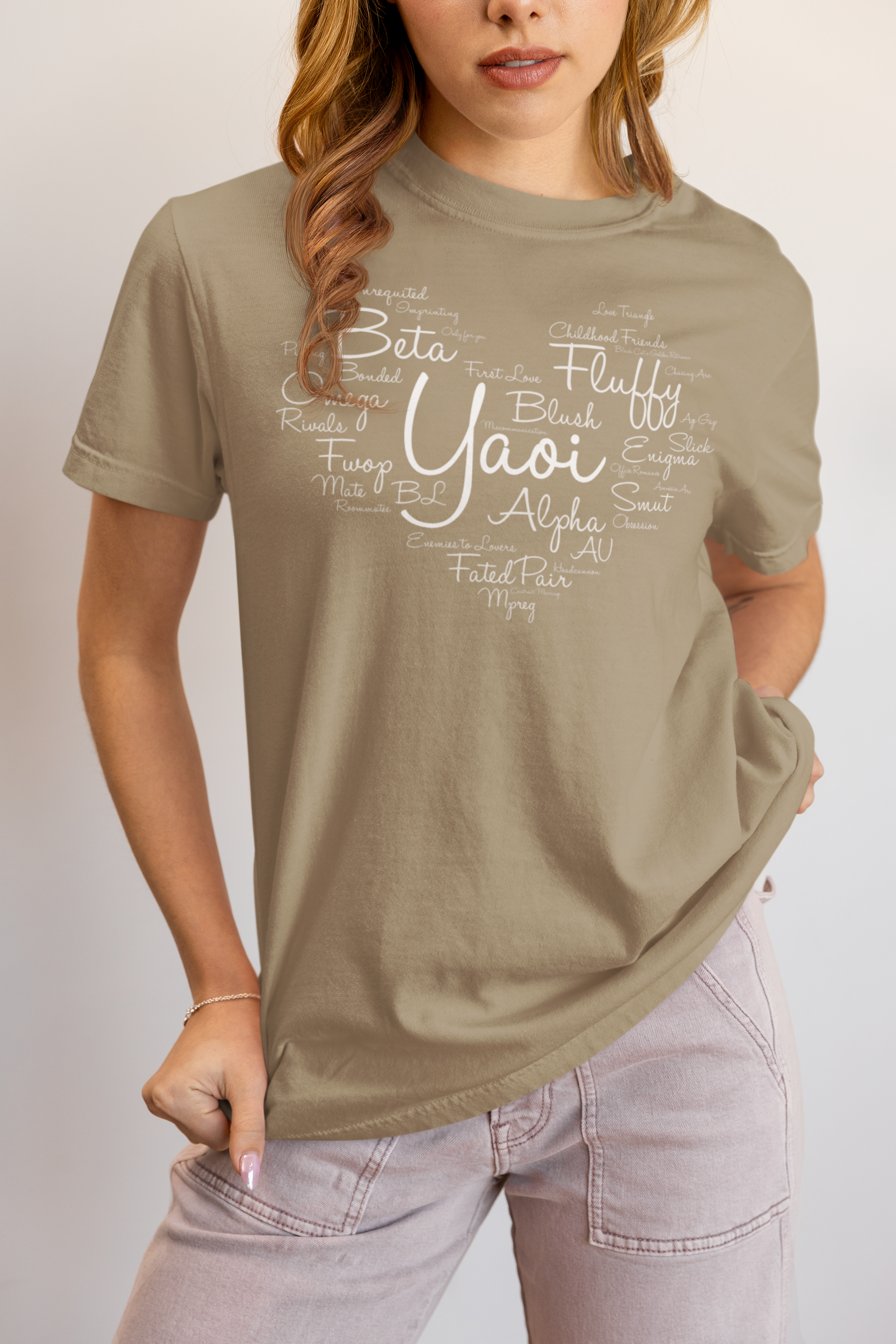 🛒 BL Certified | Heart Shaped Yaoi Word Cloud Tee | Manga and Manhwa Fan Must Have | Add to cart Buy now Shirt | Alpha Omega AU Tropes BLcore Fanwear