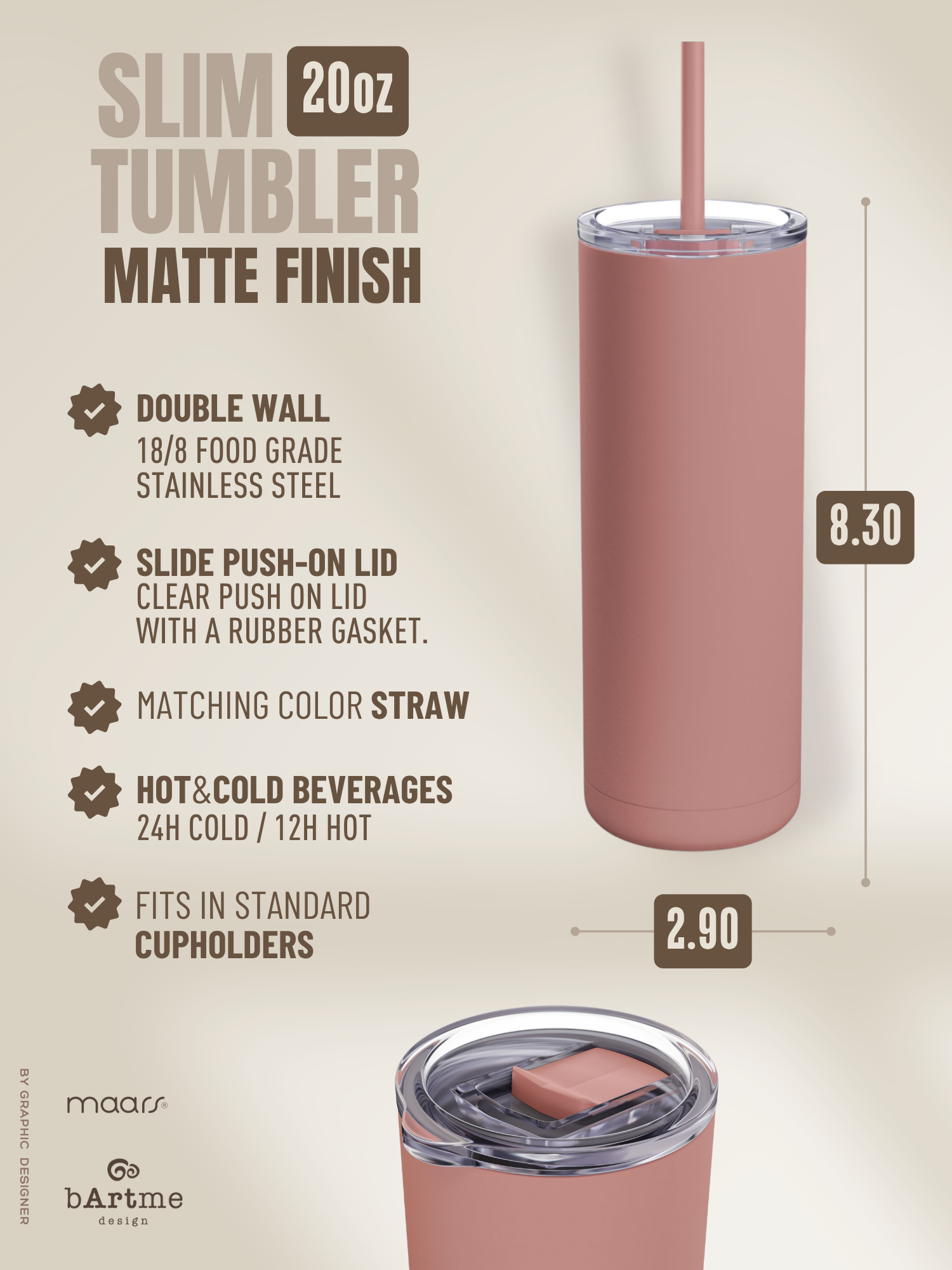 BARTME DESIGN Custom Name Slim Tumbler with Lid & matching Straw – Personalized Text - Stainless Steel – Matte – 20oz product thumbnail image BARTME DESIGN Custom Name Slim Tumbler with Lid & matching Straw – Personalized Text - Stainless Steel – Matte – 20oz product thumbnail image
