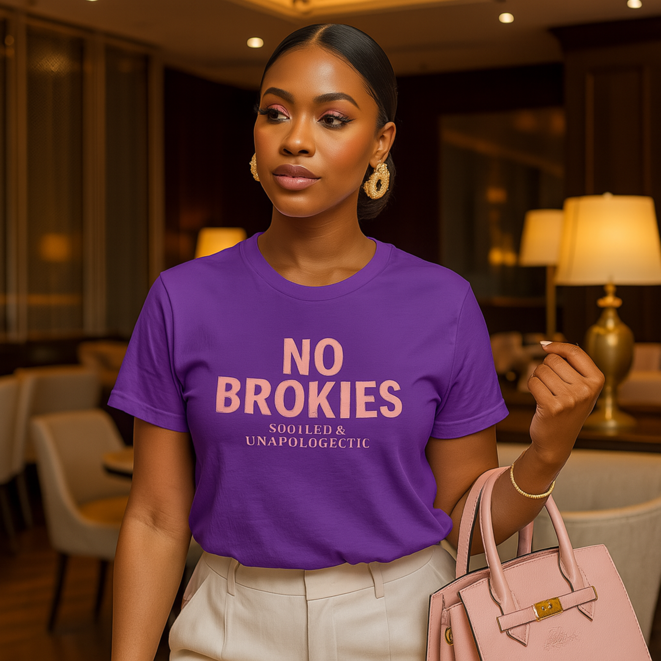 No Brokies V-Neck T-Shirt – Empowering Women’s Tee, Confidence Boost Gift, Casual Style, Birthday Vibe