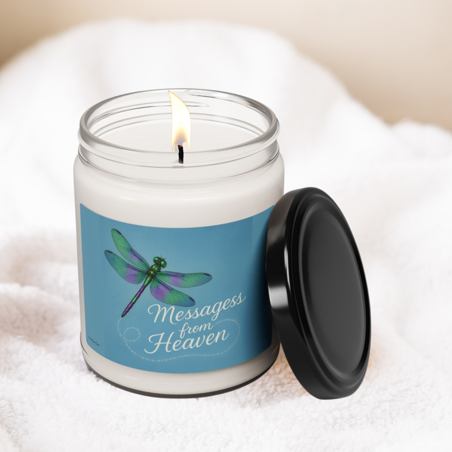 Candle Carma | Messages from Heaven Natural Scented Decorative Glass Soy Candle, Calming and cozy Dragonfly Decor, Eco-Friendly Gift for Relaxation, Memorial Tribute Candle, Home Fragrance product thumbnail image