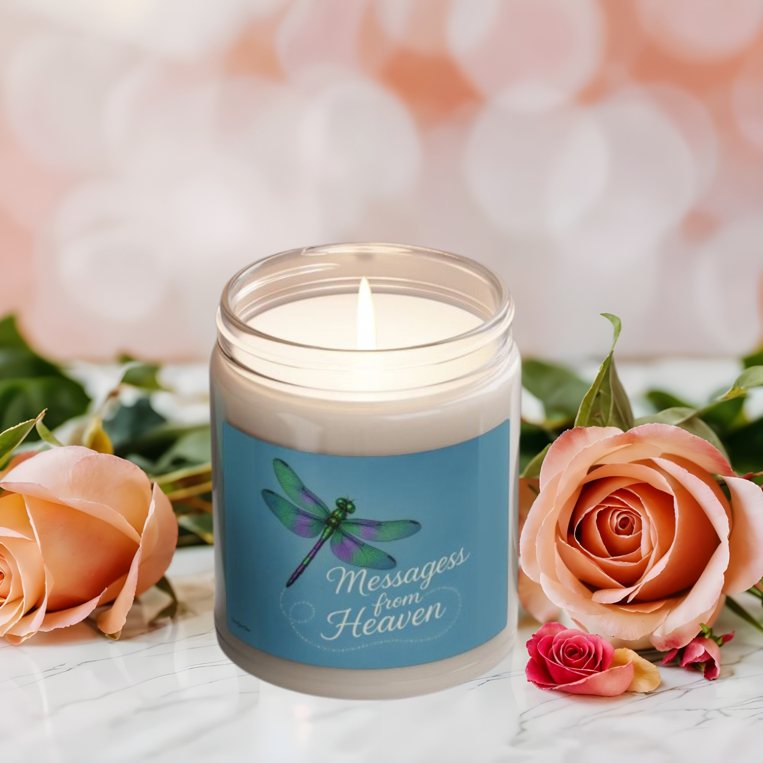 Candle Carma | Messages from Heaven Natural Scented Decorative Glass Soy Candle, Calming and cozy Dragonfly Decor, Eco-Friendly Gift for Relaxation, Memorial Tribute Candle, Home Fragrance product thumbnail image