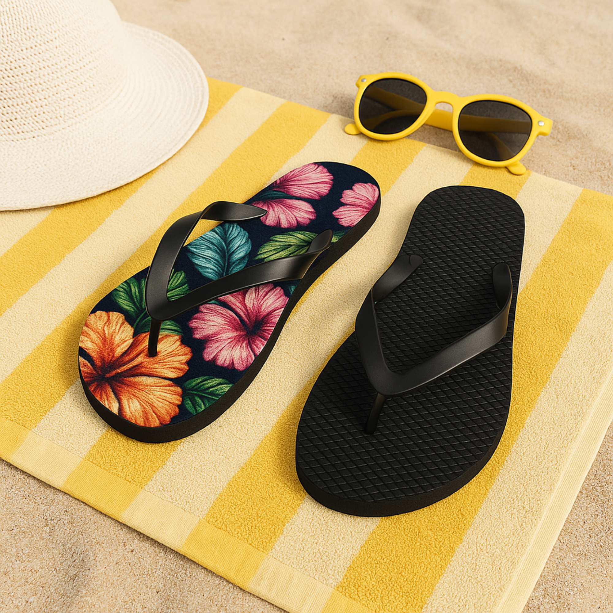 Tropical Flip Flops with Floral Design, Beach Footwear, Summer Essentials, Vacation Shoes, Gift for Her product thumbnail image Tropical Flip Flops with Floral Design, Beach Footwear, Summer Essentials, Vacation Shoes, Gift for Her product thumbnail image