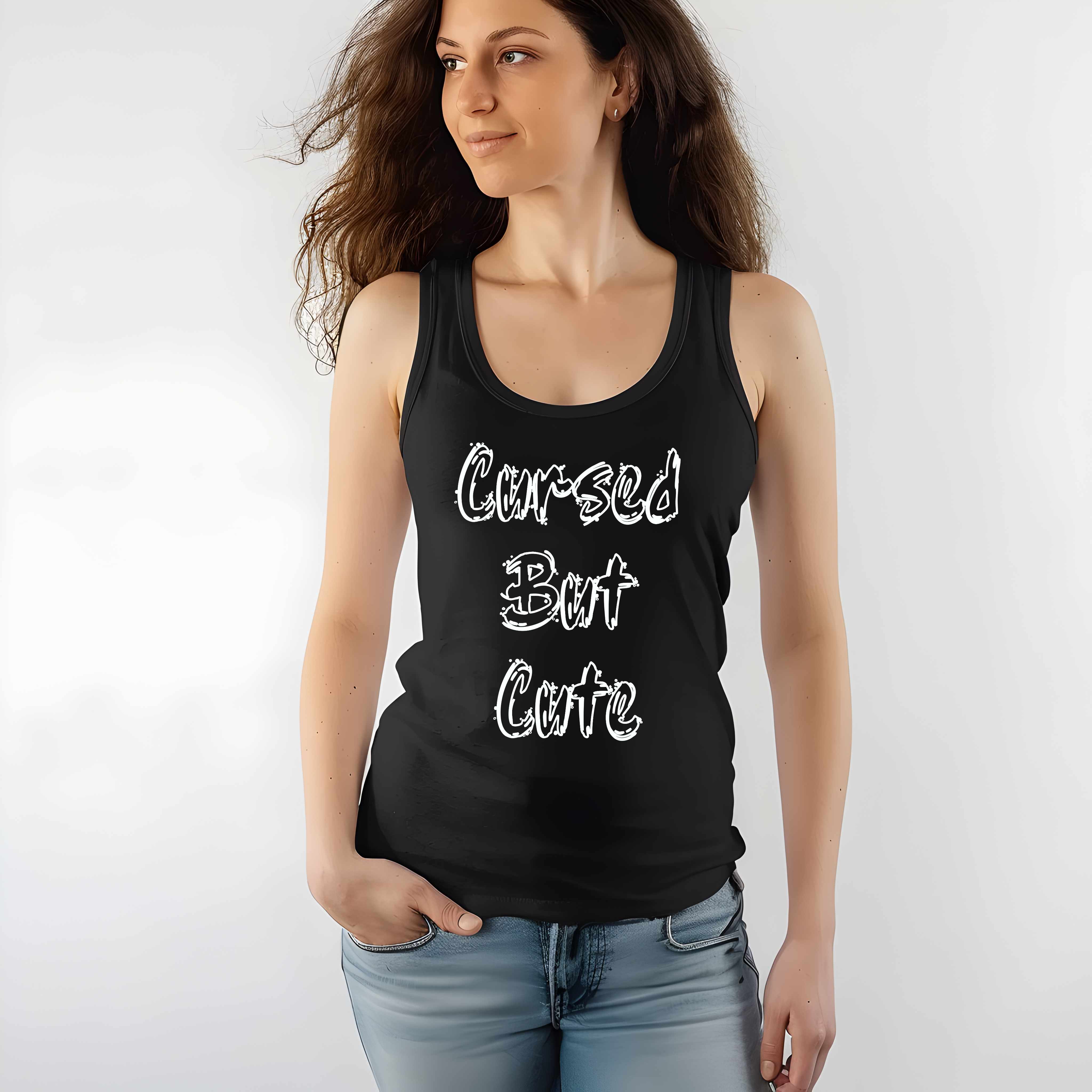 Cursed But Cute Tank Top – Creepy Cute Goth Tank, Spooky Girl Summer Shirt, Witchy Alt Fashion, Dark Aesthetic Clothing