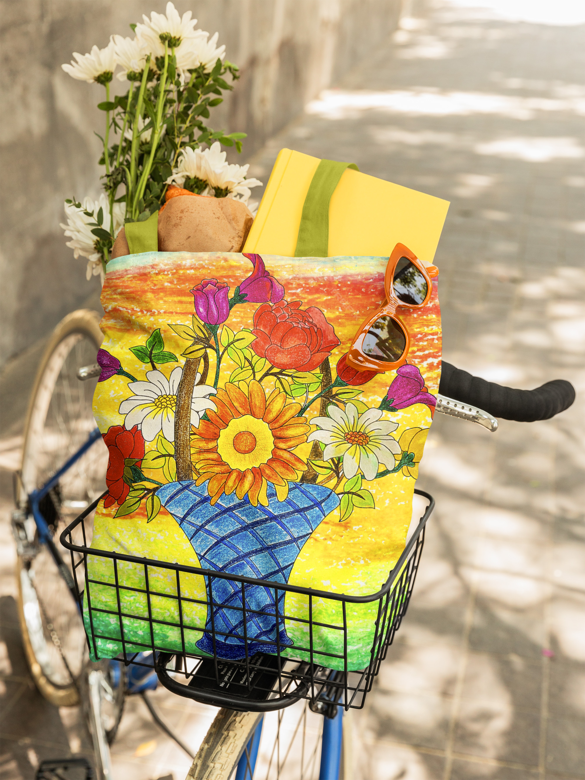 Vibrant Sunset Bouquet Floral Tote Bag - Colorful Reusable Shopping Bag, Eco-Friendly Gift, Summer Accessory, Beach Bag product thumbnail image
